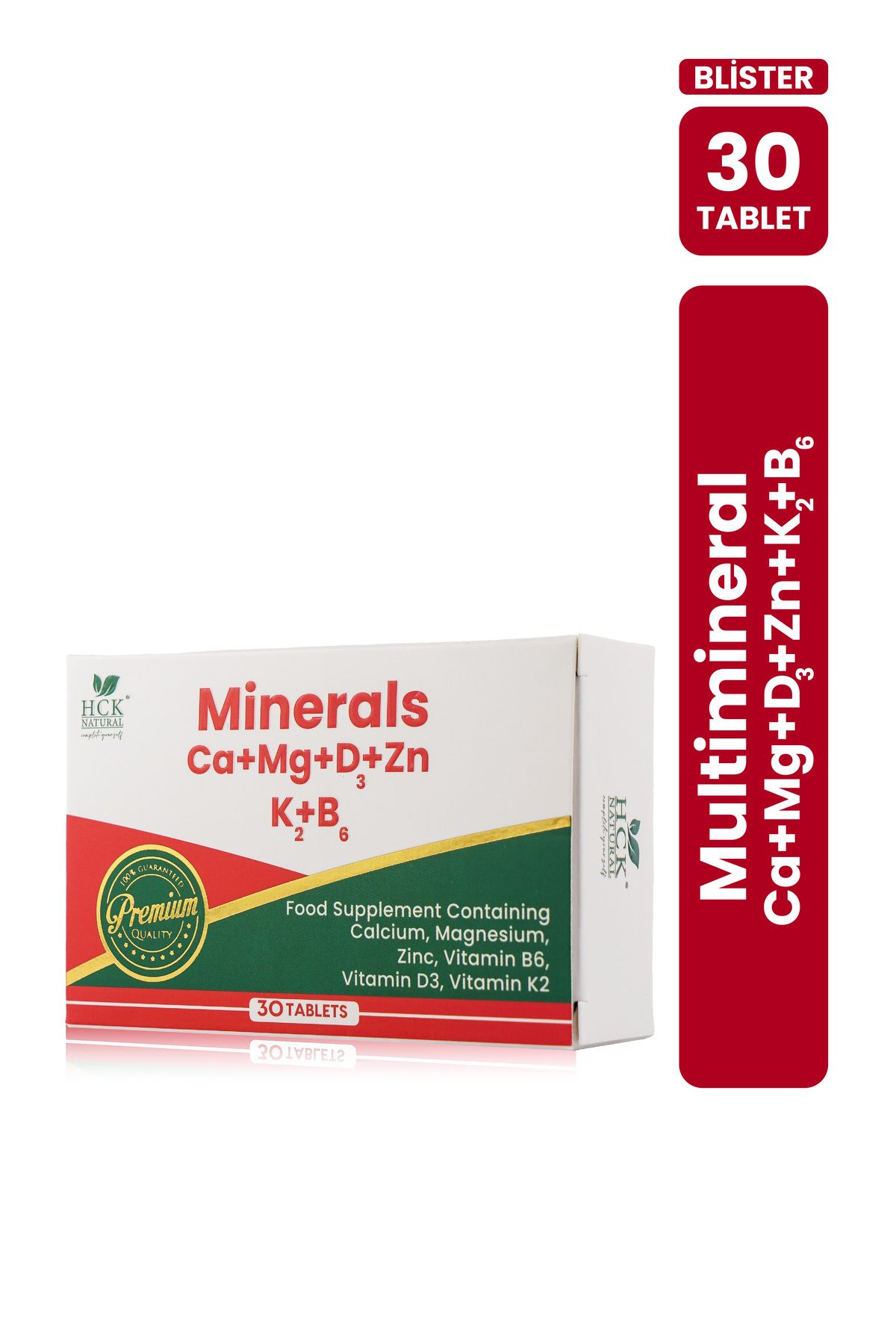 HCK NATURAL Multimineral Ca + Mg + Zn + Vitamin B6, Vitamin D3, Vitamin K2 30 Tablet Takviye Edici Gıda Blister