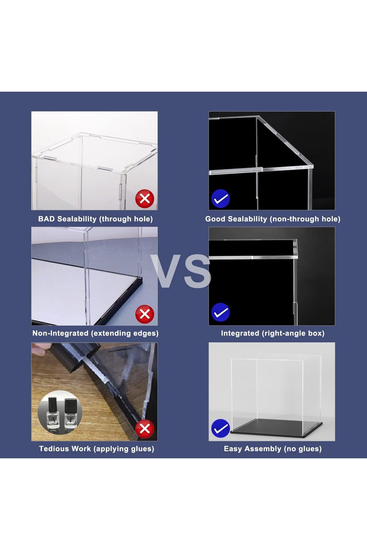 Generic-صناديق أكريليك مكعبة مقاس 12 × 12 × 12 بوصة للعرض، عرض شفاف بقاعدة سوداء غير لامعة 6