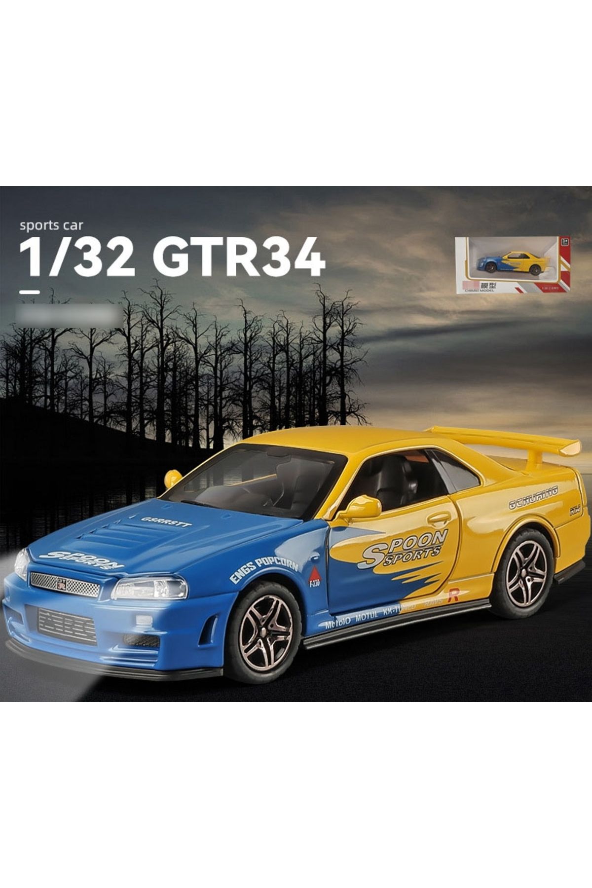 Choice-Blue-no Box 1: 32 Nissan Gtr R34 Alloy Car Model Diecasts Toy With Sound And Light Vehicles Decorati 1