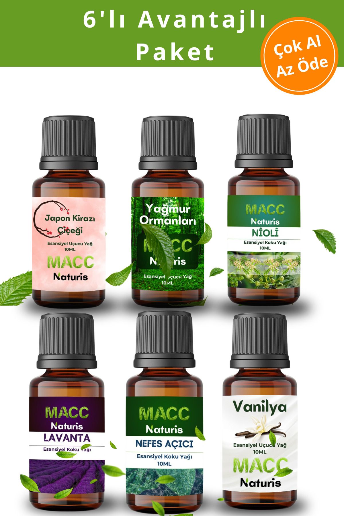 MACC Naturis Favori Set Esansiyel Uçucu Yağ Buhurdanlık Yağı Hava Nemlendirici Aroma Difüzörü Kokusu Esans 6x