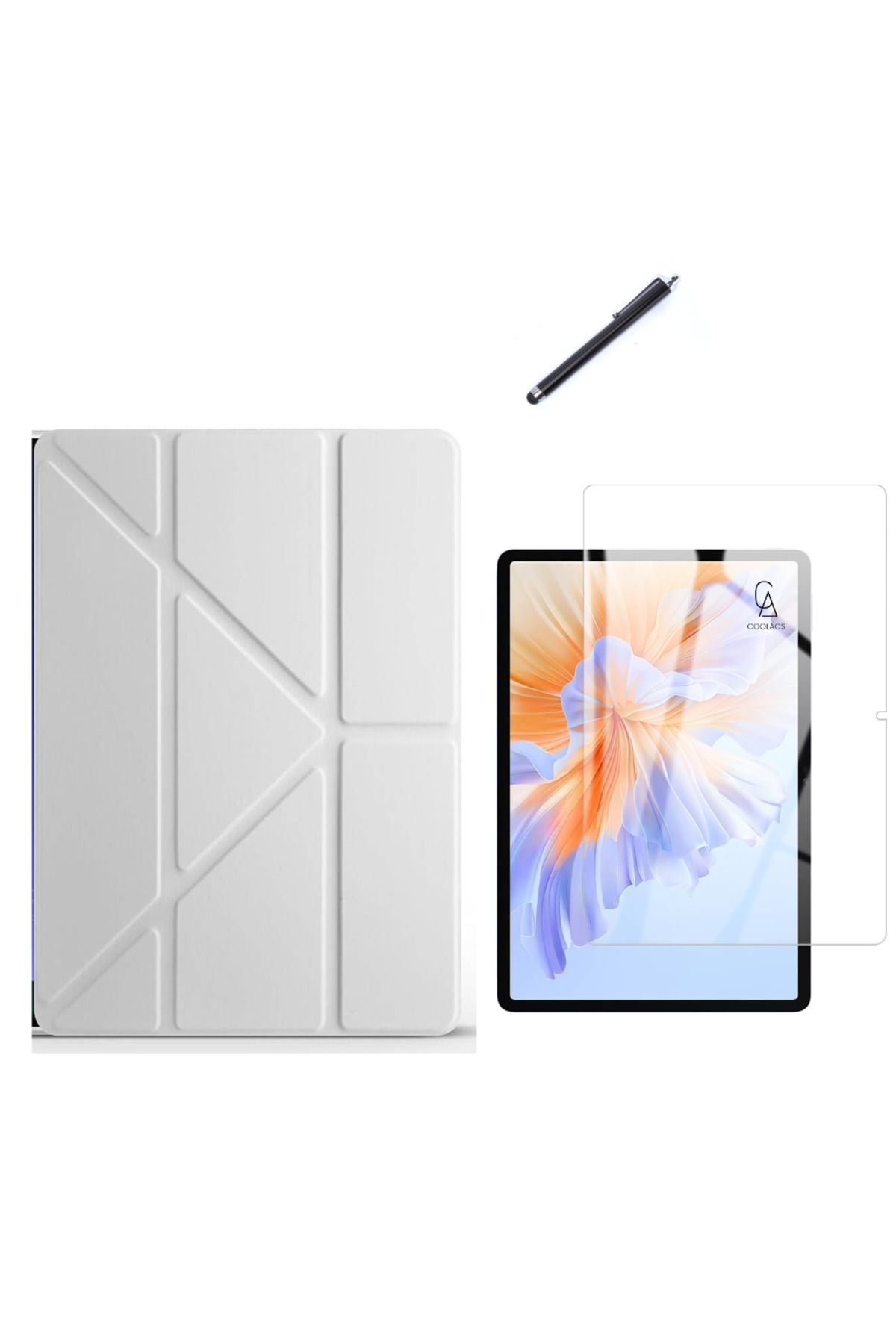 Coolacs Honor Pad V9 11.5 inç Uyumlu Tri Fold Kalemlikli Tablet Kılıfı Ekran Koruyucu Kalem Seti