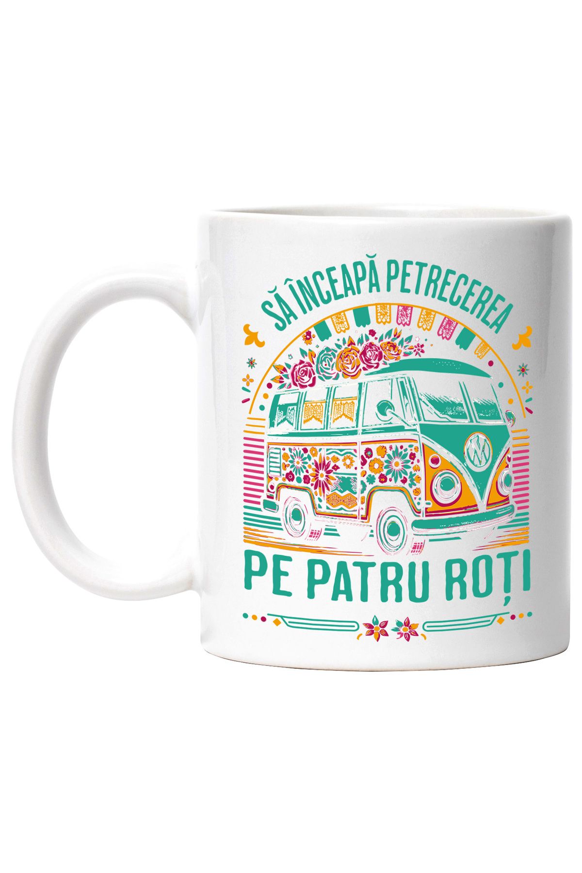 StoryGift Romania Cana Sa Inceapa Petrecerea Pe Patru Roti Caravana , 330ml, Ceramic Cu Maner Alb, Cu M,stg - One Size