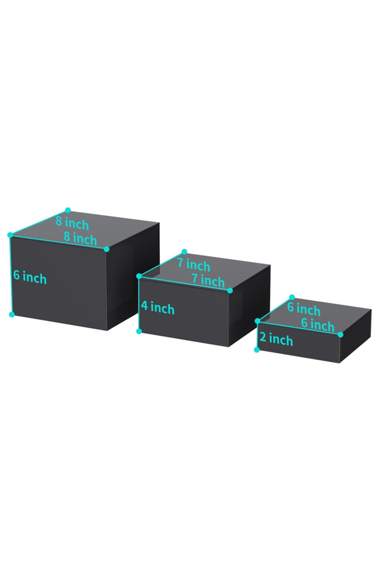 Generic-رافعات عرض مكعب أكريليك مع قاع مجوف، 3 قطع، 6 × 7 × 8 بوصة (أسود) 6