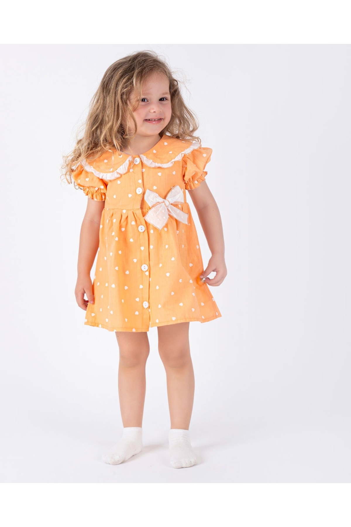 çilek bebe Kız Bebek %100 Pamuklu Keten Kalp Desenli Elbise fotoğrafı 3 (önizleme)