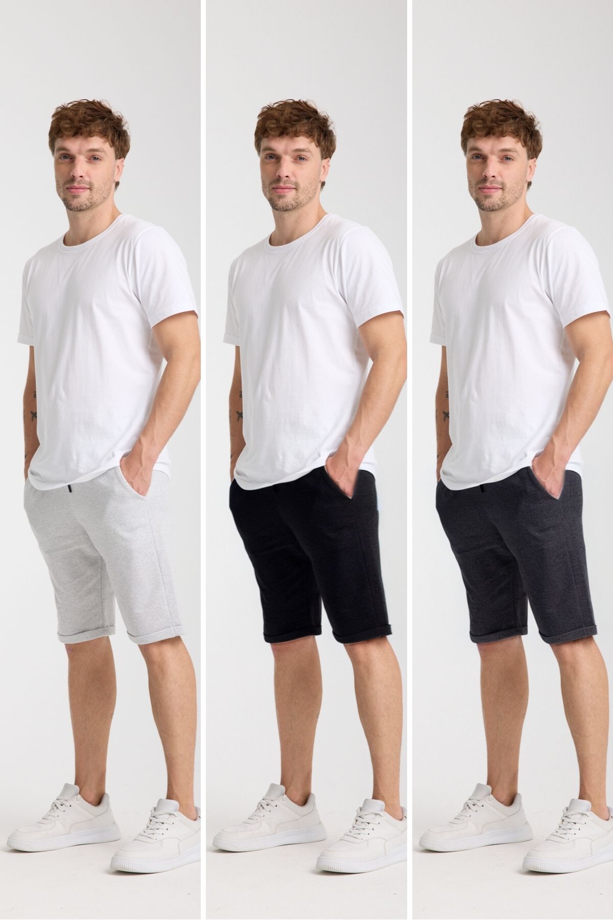 atlanticsport Erkek duble paça 3 lü süper avantaj paket yan cepli mevsimlik sport penye şort