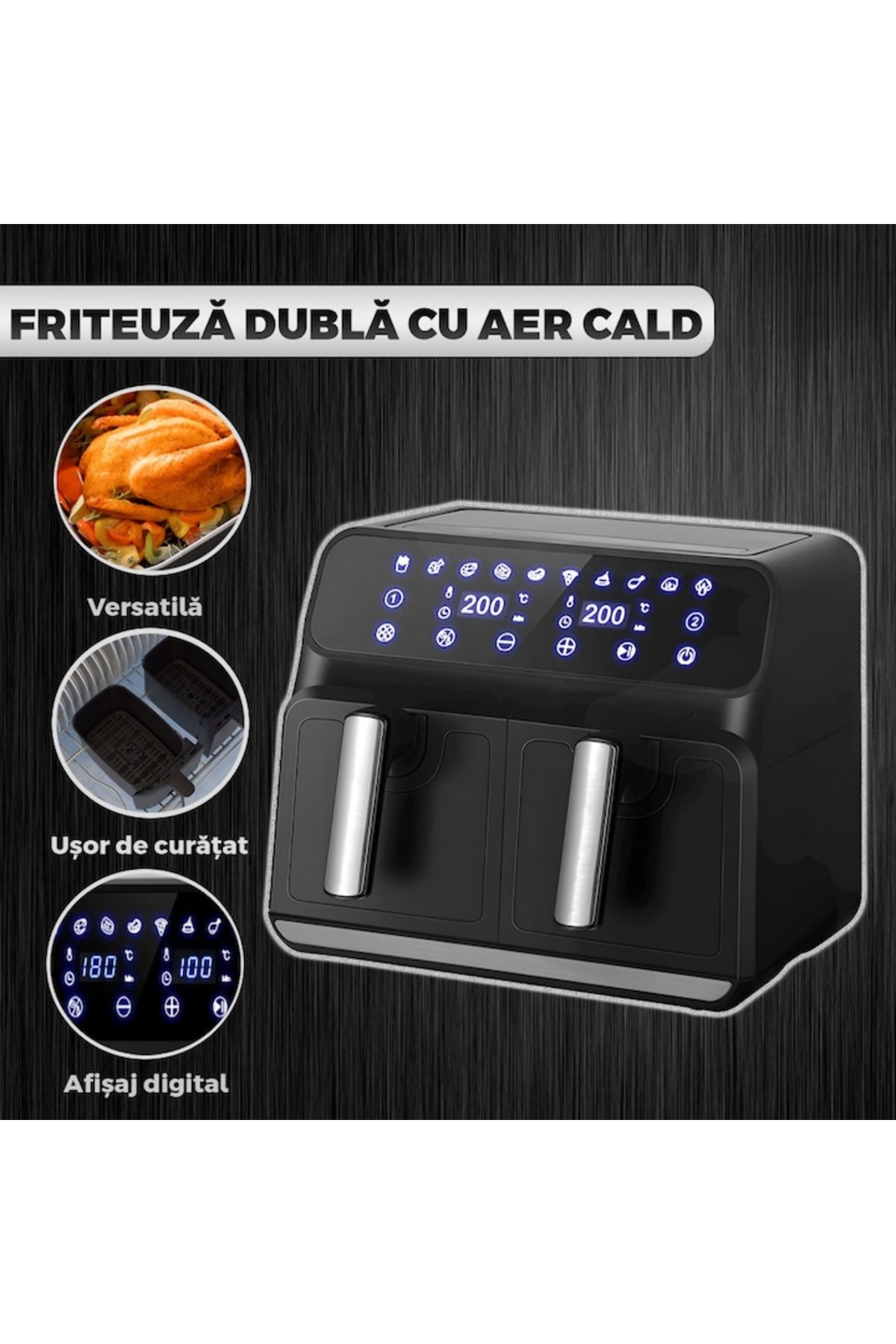 MACVI-Friteuza Dubla Fara Ulei ,Macvi® , 8L , Tehnologie Smart Sensing, Programe Smart Chef Automate 3