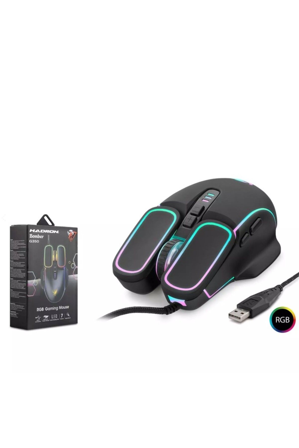 HADRON BOMBER G350 KABLOLU OYUNCU MOUSE  Uyumlu RGB 6400 DPI 150CM SİYAH