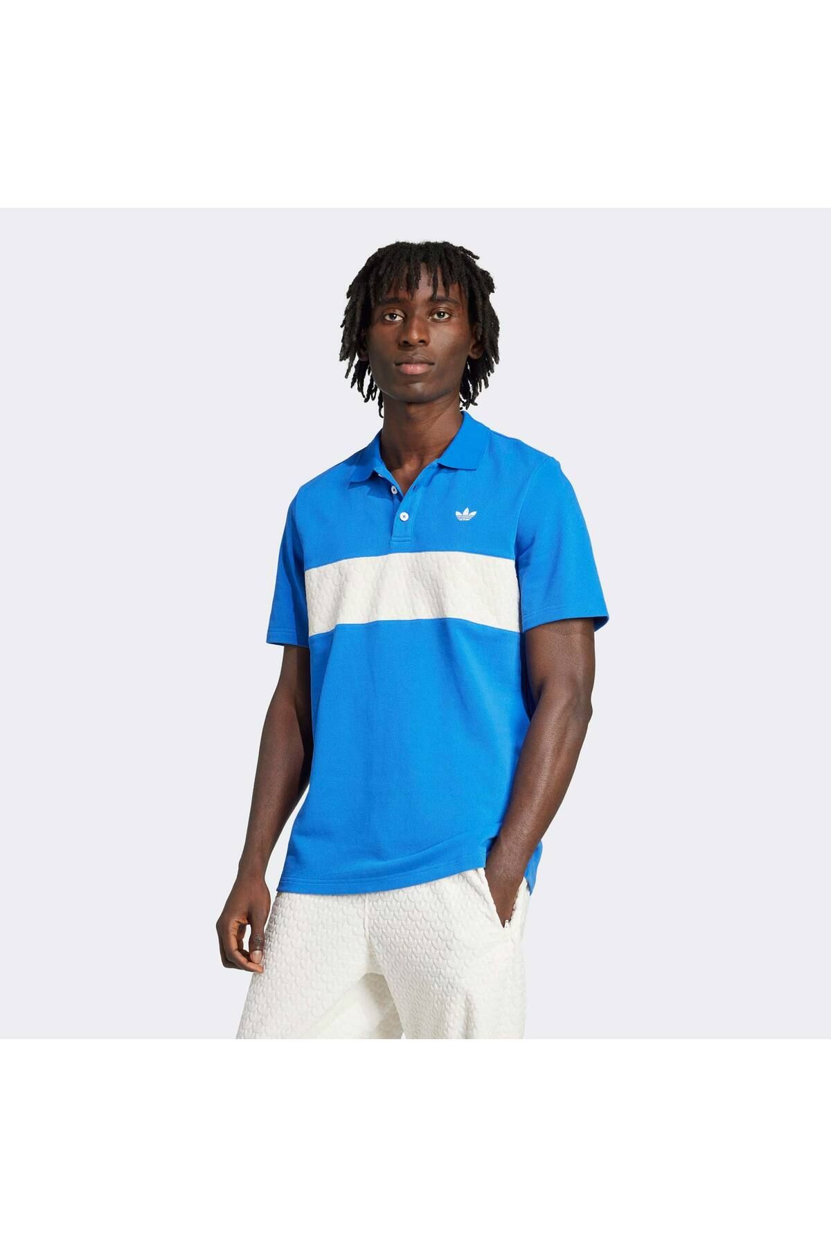 adidas Q2 Monogram Erkek Mavi Polo Tişört (JD0701)