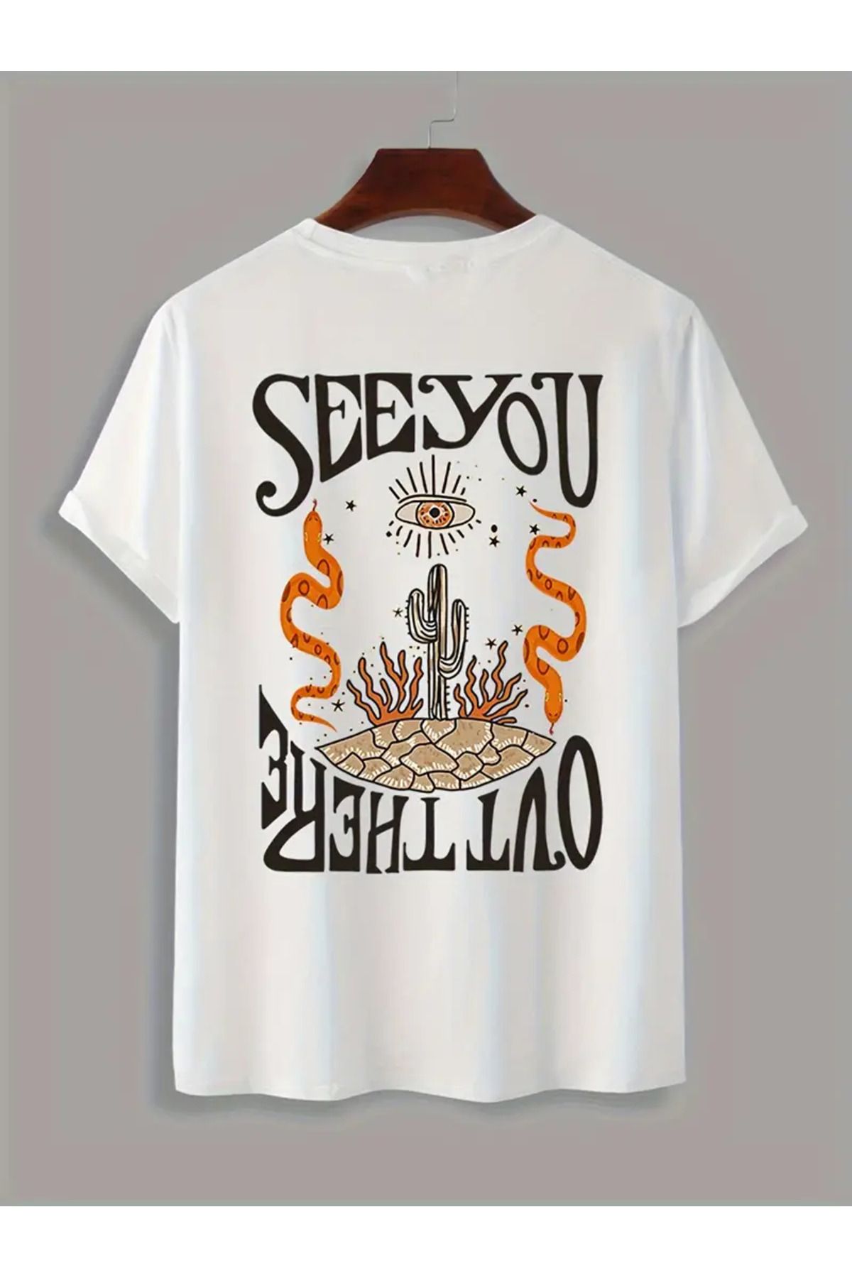 AEMİ Unisex Baskılı Oversize Bisiklet Yaka T-shirt
