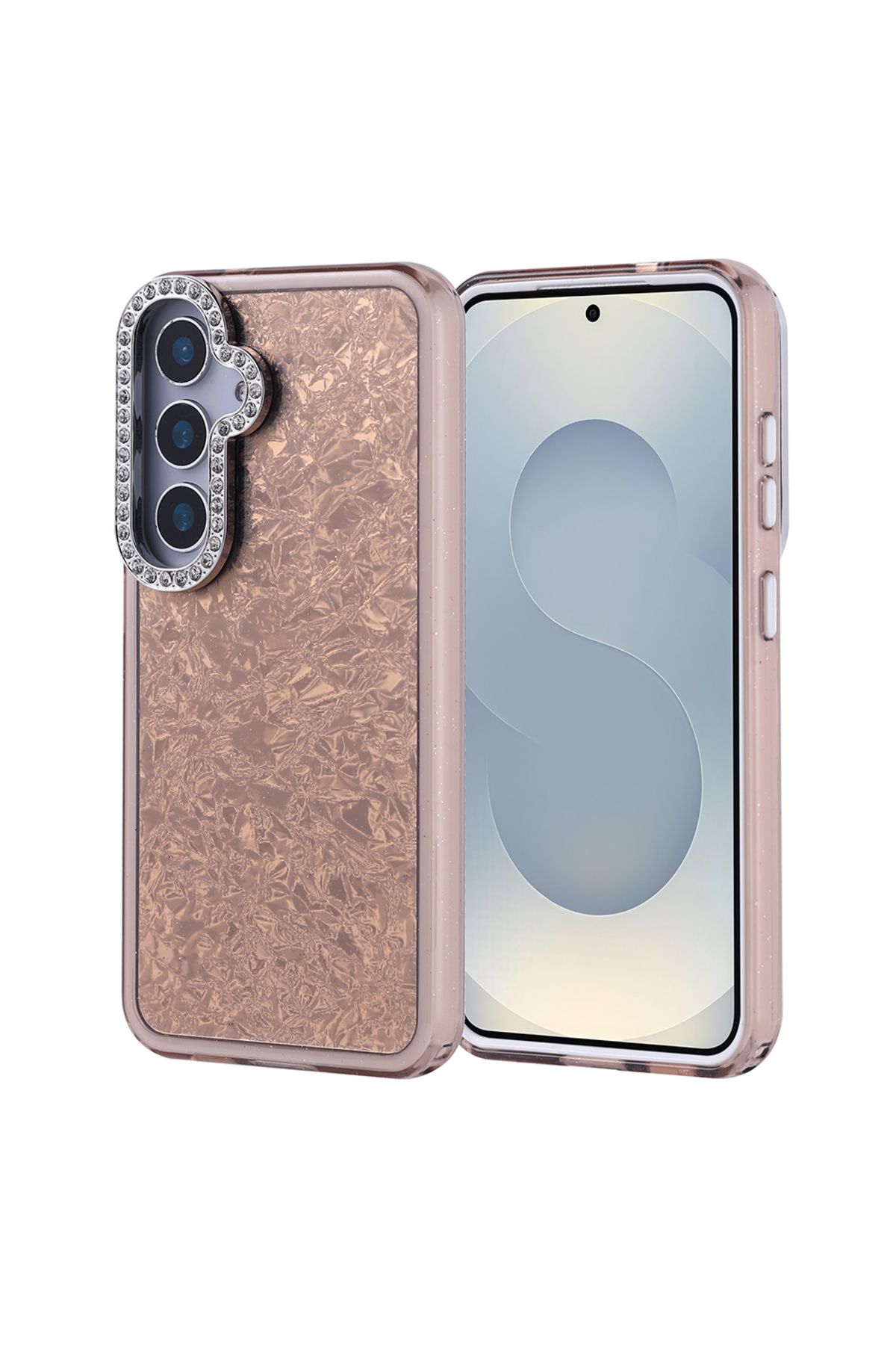Strap U Samsung Galaxy S24 Kırık Cam Efektli Işıltılı Kılıf Kamera Koruması Taşlı Tasarım Kapi Kapak