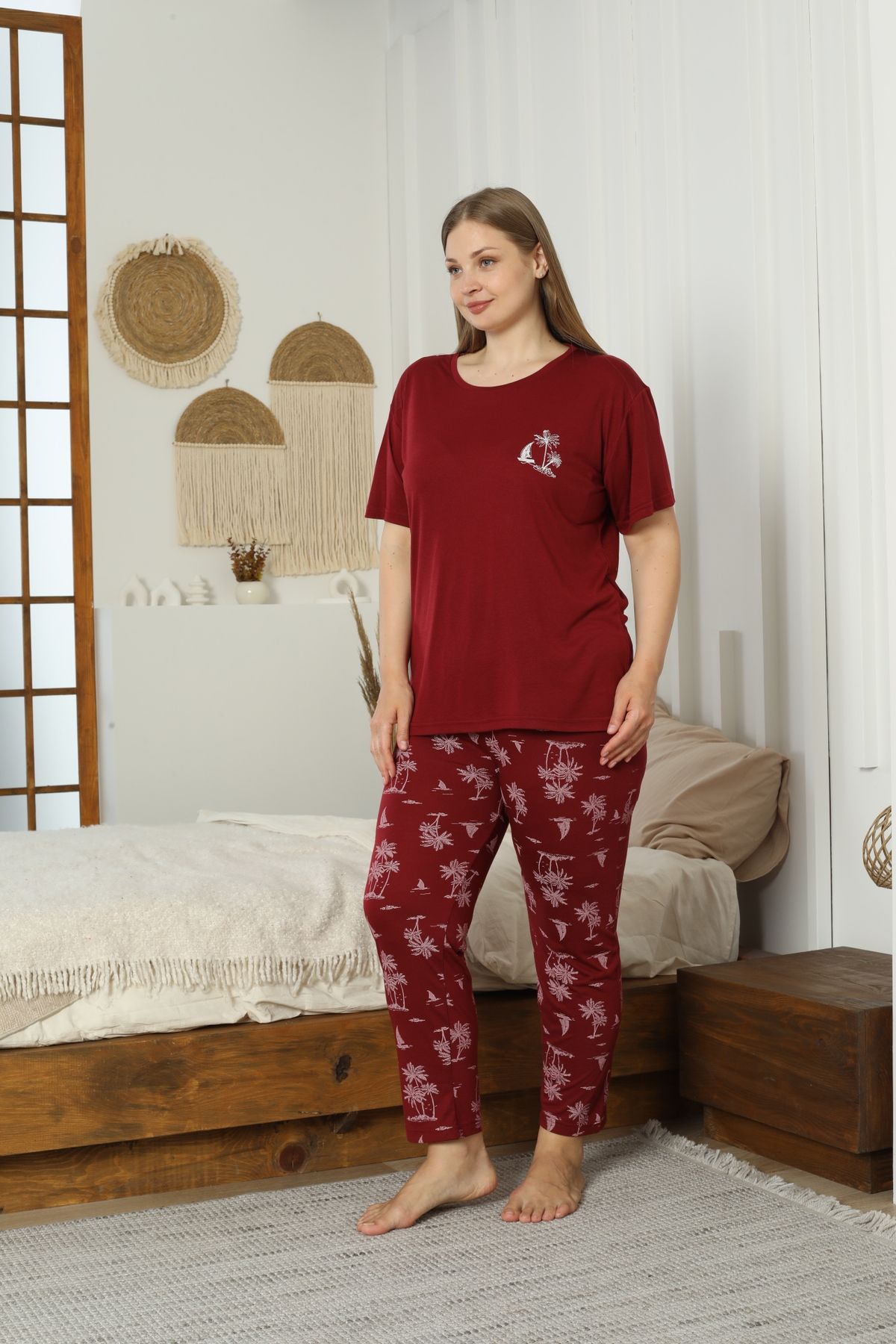 LİLA İÇ GİYİM Battal viskon kısa kol pijama takımı