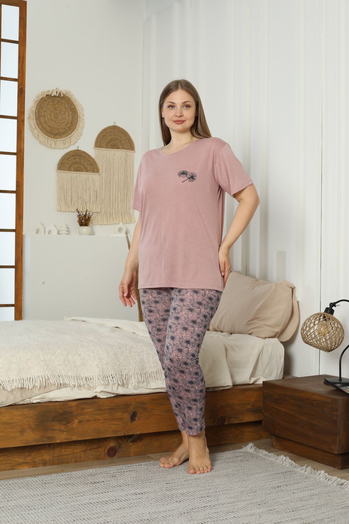 LİLA İÇ GİYİM Battal viskon kısa kol pijama takımı