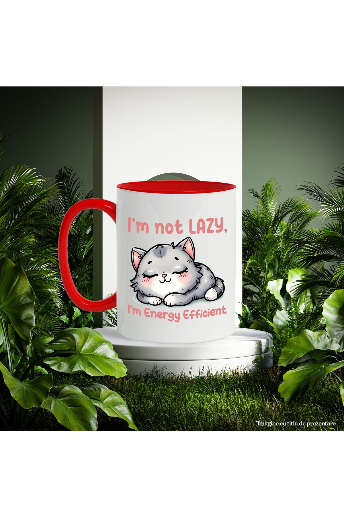 StoryGift Romania-Mug with a sleeping kitty with the message "I'm not lazy, I'm energy efficient", , With ,STG 3