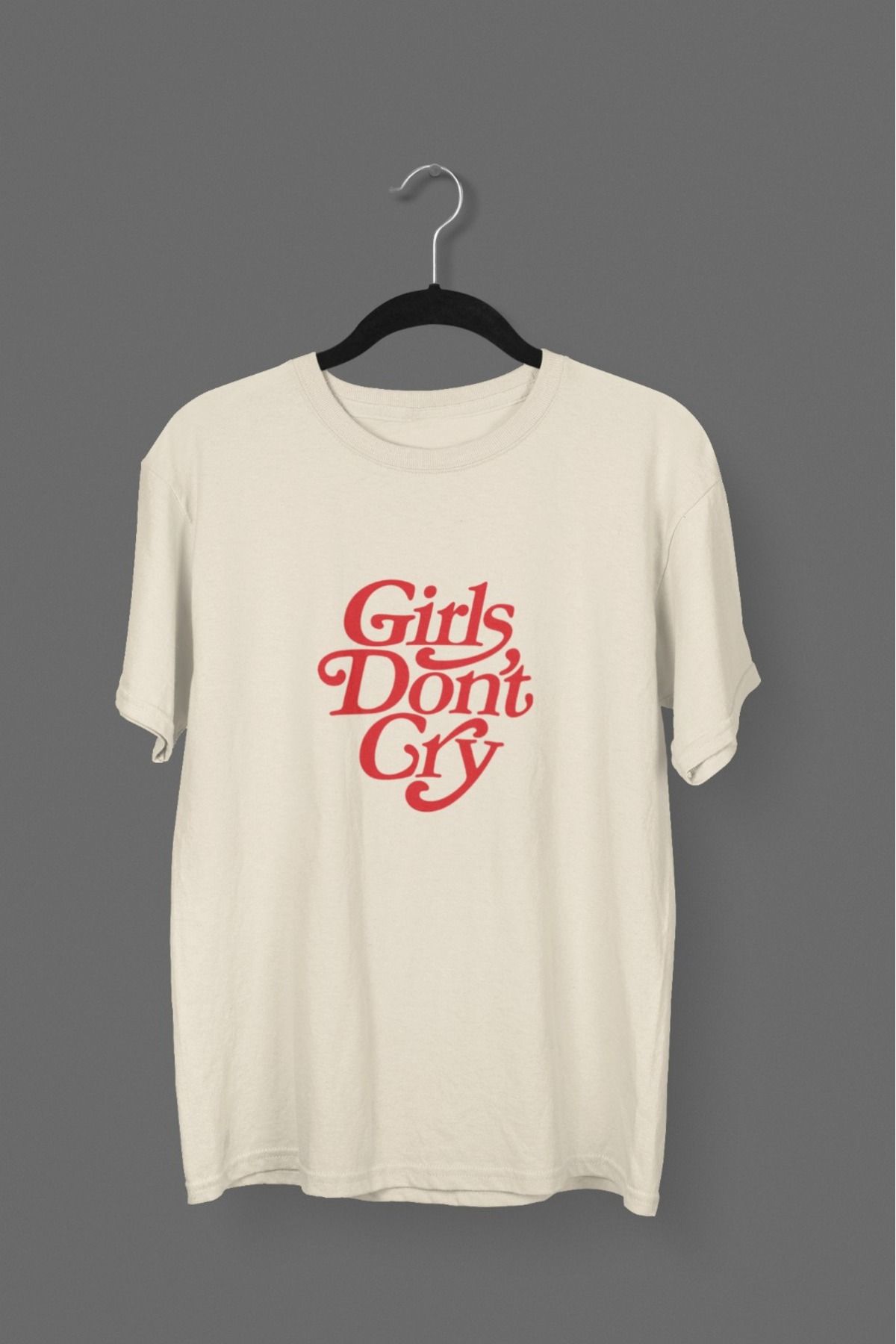 Butik KIZ/KADIN -GIRL DON'T GRY- TRANSFER BASKILI YUVARLAK YAKA KISA KOL TİŞÖRT