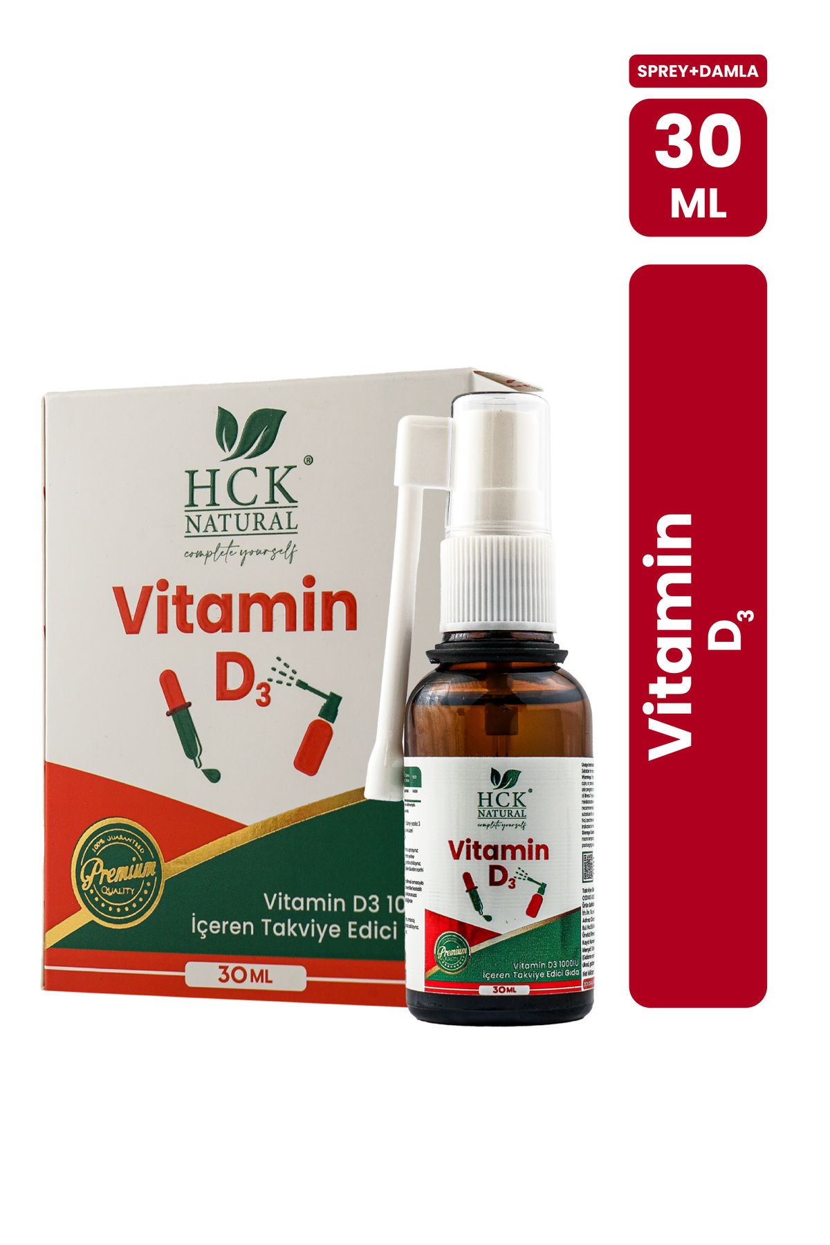 HCK NATURAL Vitamin D3 Sprey+Damla İçeren Gıda Takviyesi 30ml