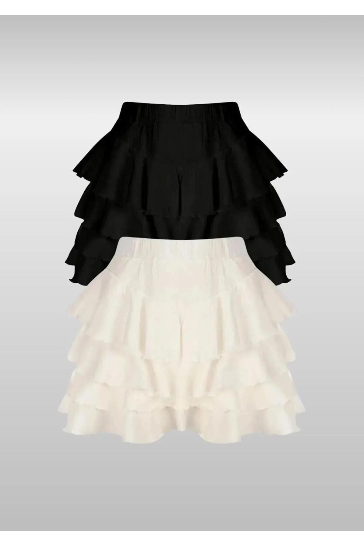 moda armanc 1 Siyah 1 Beyaz Mykonos Mini Etek