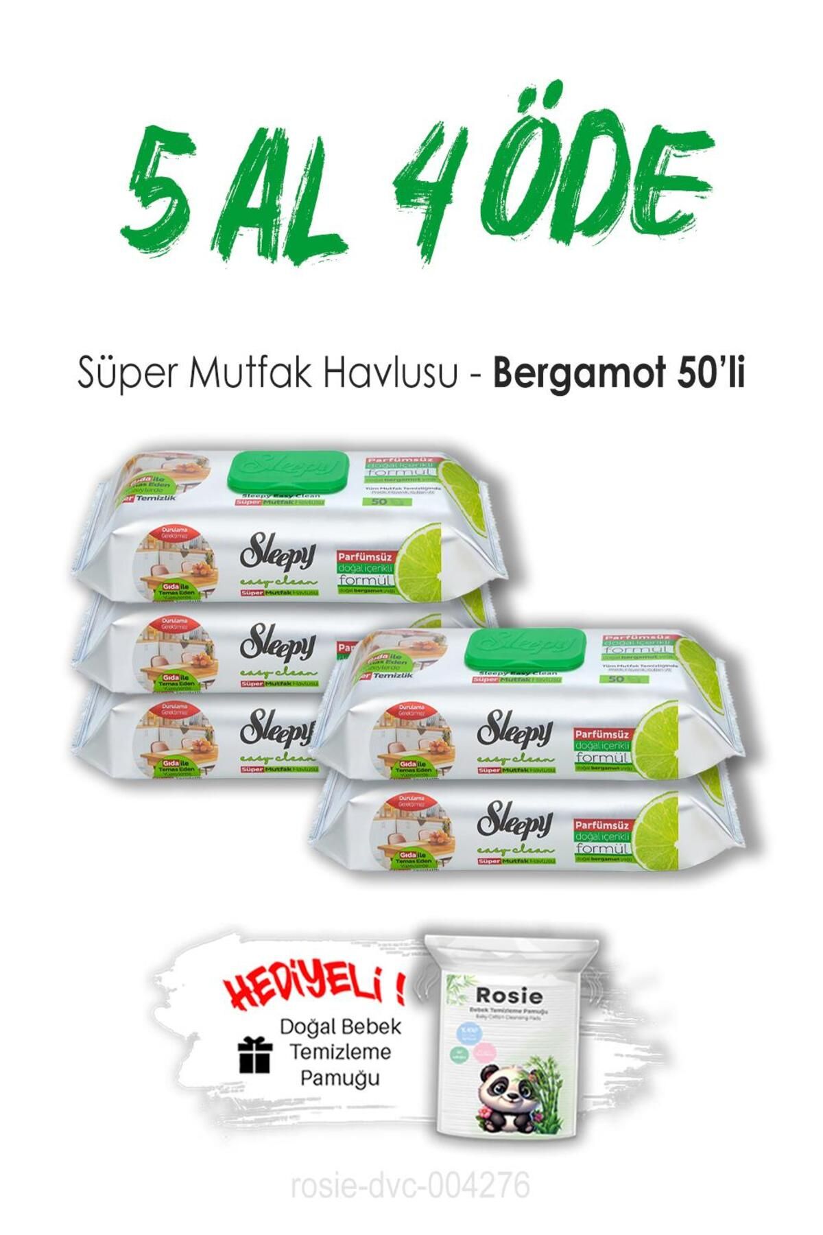 Sleepy 5 AL 4 ÖDE Sleepy Bergamotlu Süper Mutfak Havlusu 50'li ve ROSIE