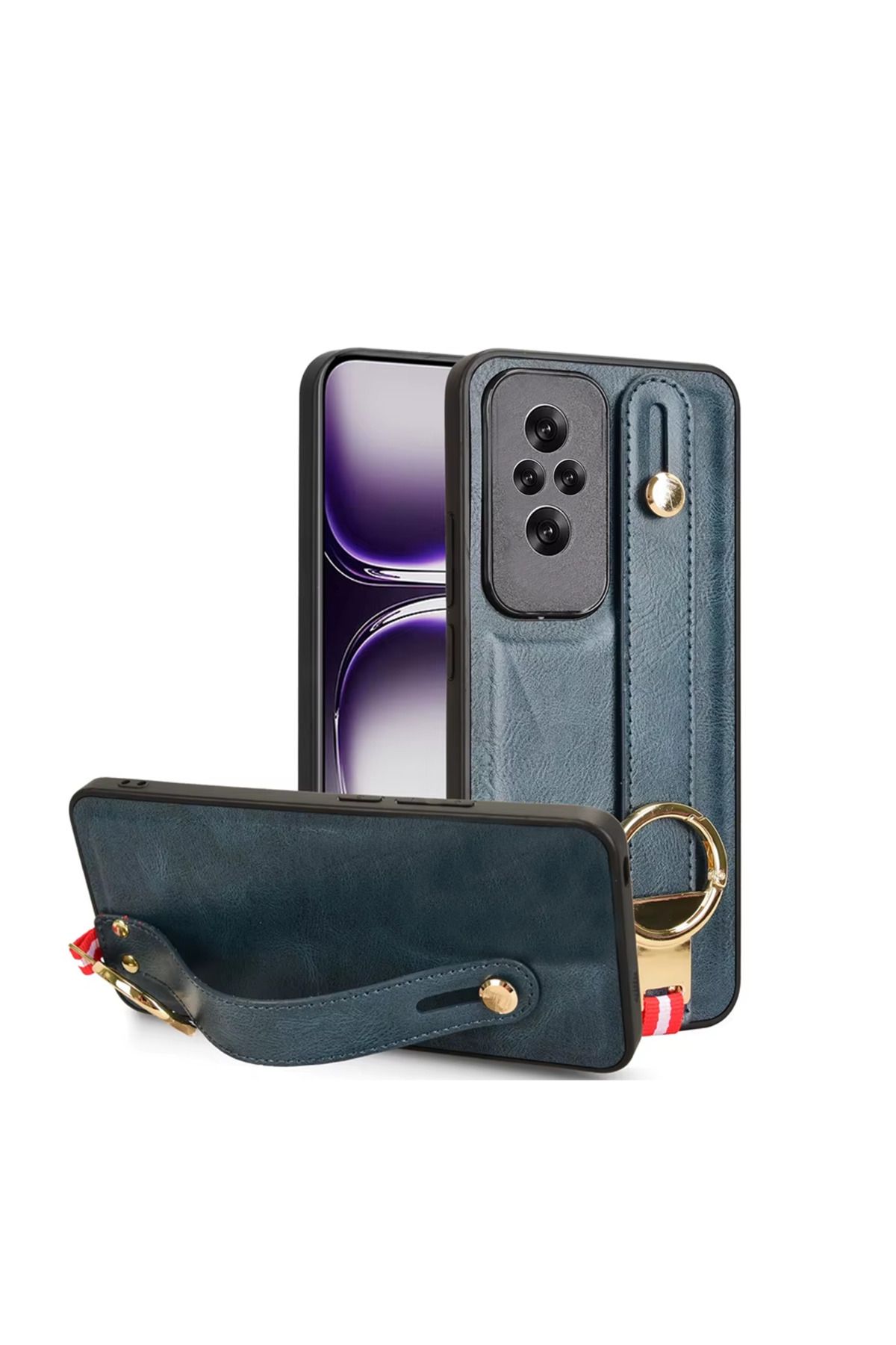 Microcase Honor 200 ile Uyumlu Askılıklı Standlı Deri Kaplama Kılıf-AL5135