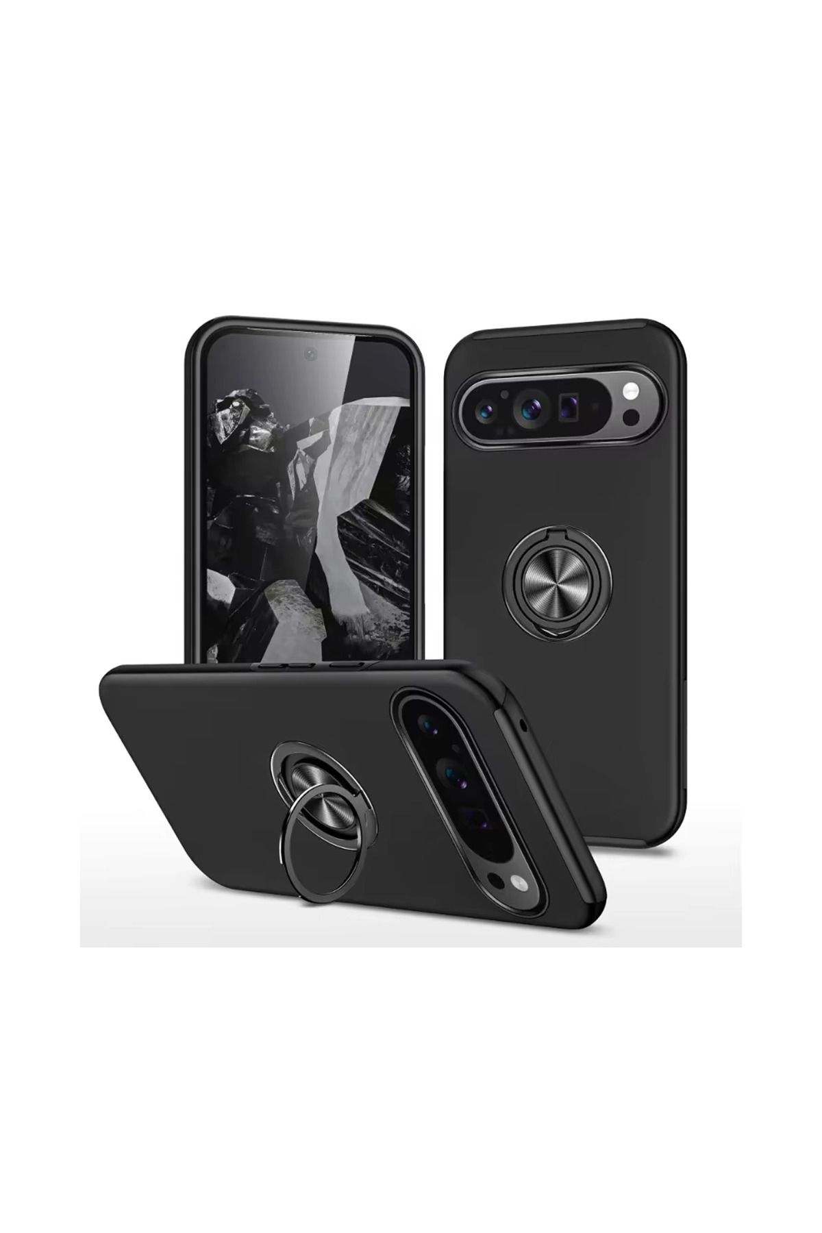 Microcase Google Pixel 9 Pro XL ile Uyumlu Manyetik Mıknatıslı Yüzük Standlı Kılıf-AL5139