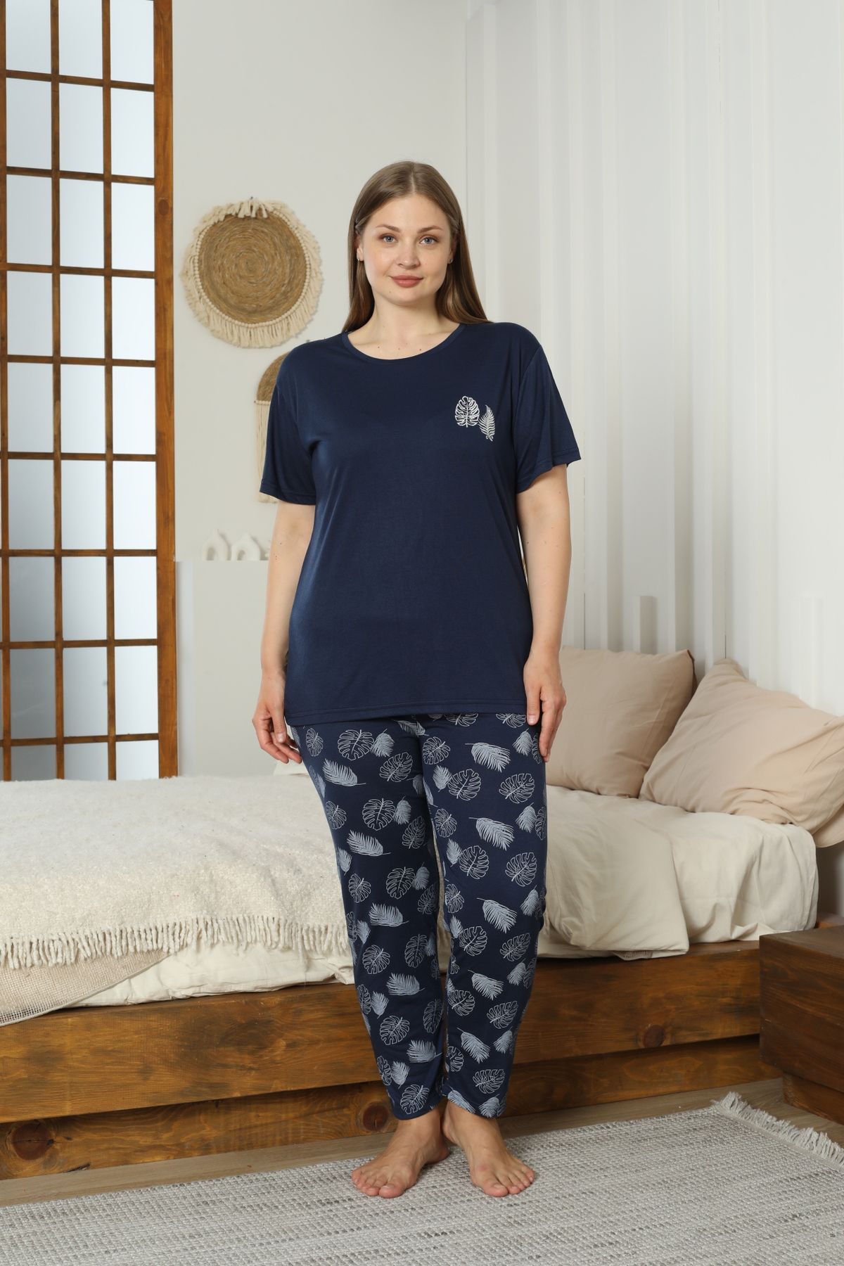 LİLA İÇ GİYİM Battal viskon kısa kol pijama takımı
