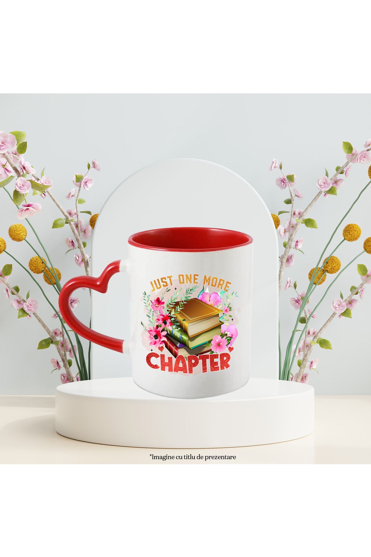 StoryGift Romania-Mug with a stack of books with the message "Just one more chapter", just one more chapter, With Handle 3