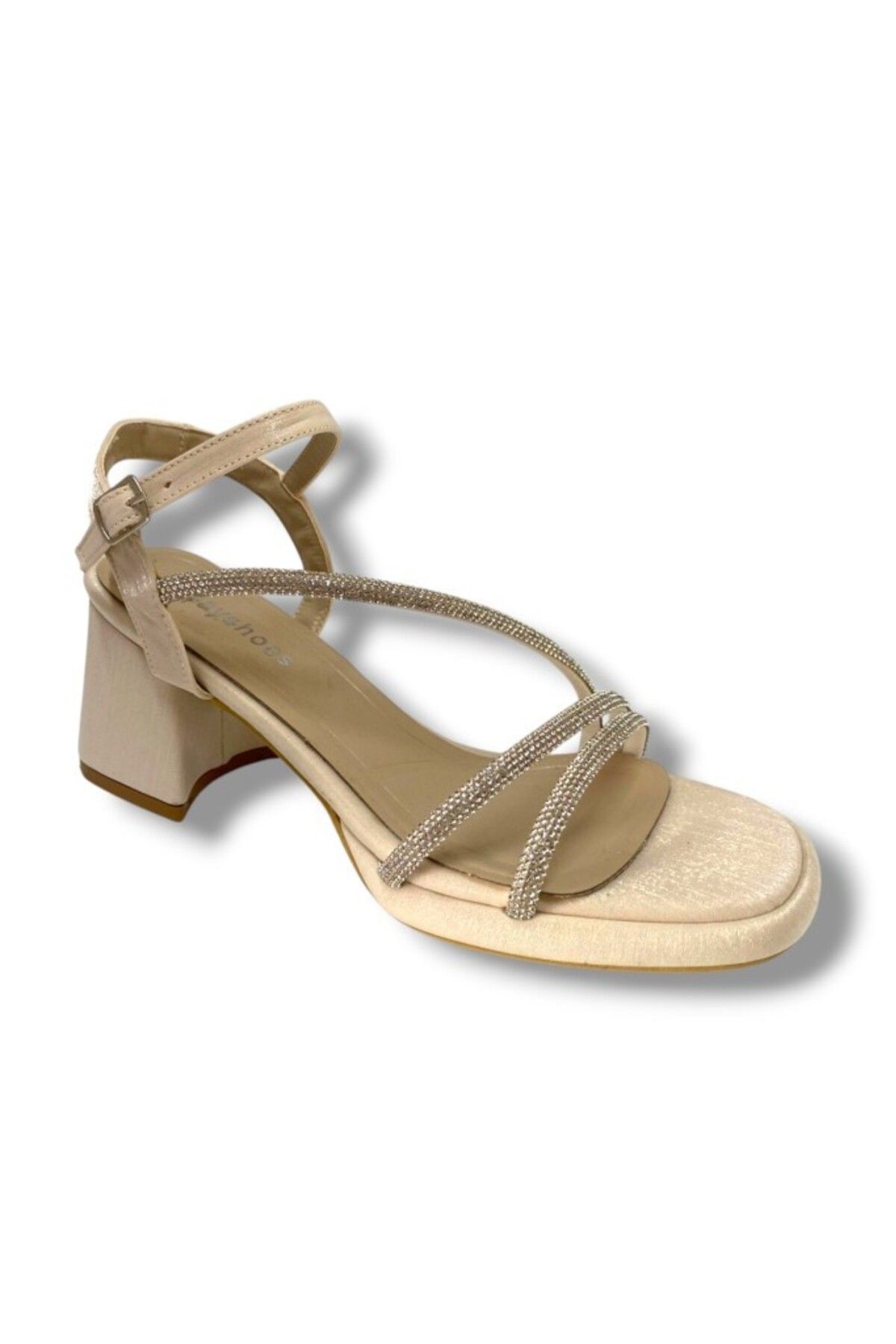 ERBAY 488-25 Saten Kare Topuk Taşlı Kadın Sandalet