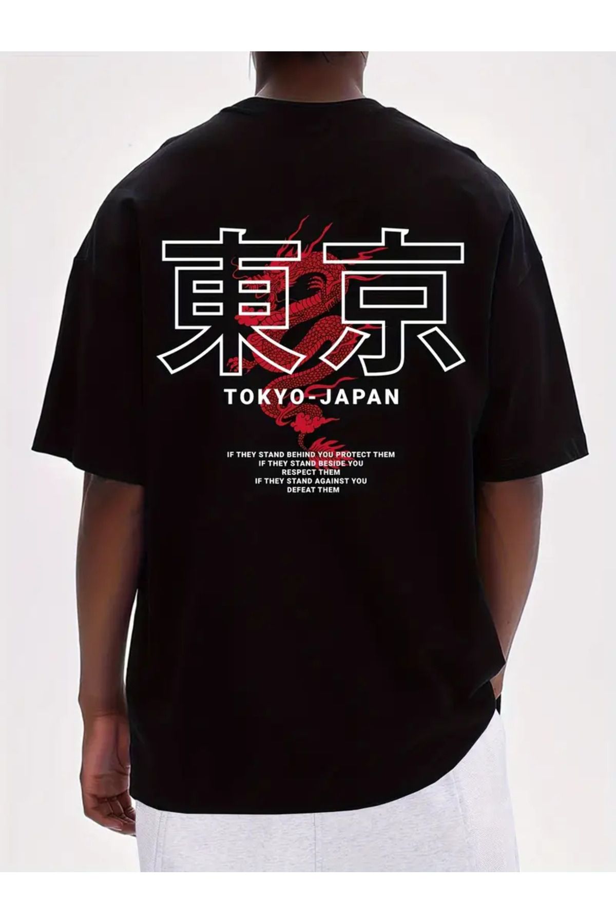 AEMİ Unisex Tokyo Dragon Baskılı Oversize Bisiklet Yaka T-shirt