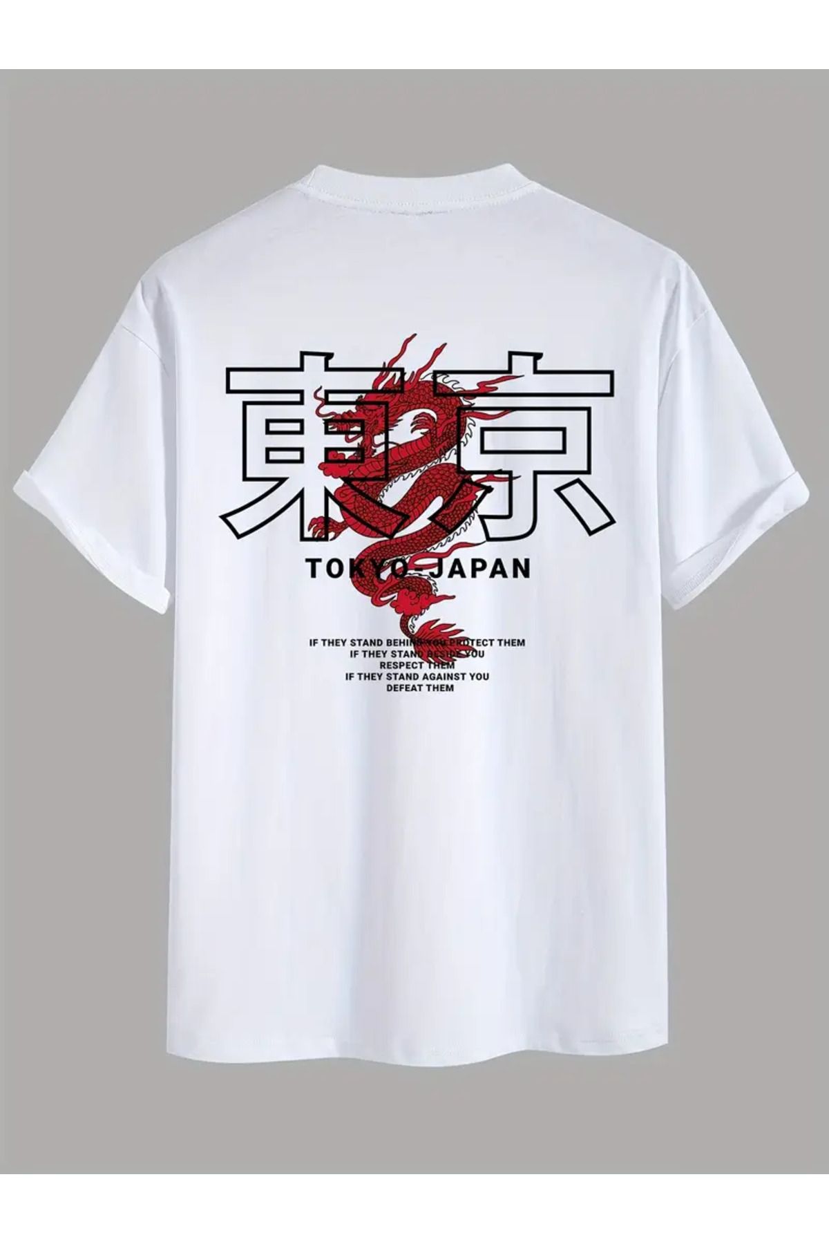 AEMİ Unisex Tokyo Dragon Baskılı Oversize Bisiklet Yaka T-shirt