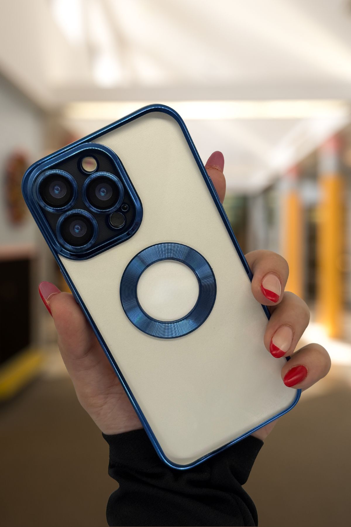 PSGT apple ( Iphone 14 pro ) Uyumlu Kılıf Logo Yeri Açık Metalik Kılıf Şeffaf Silikon