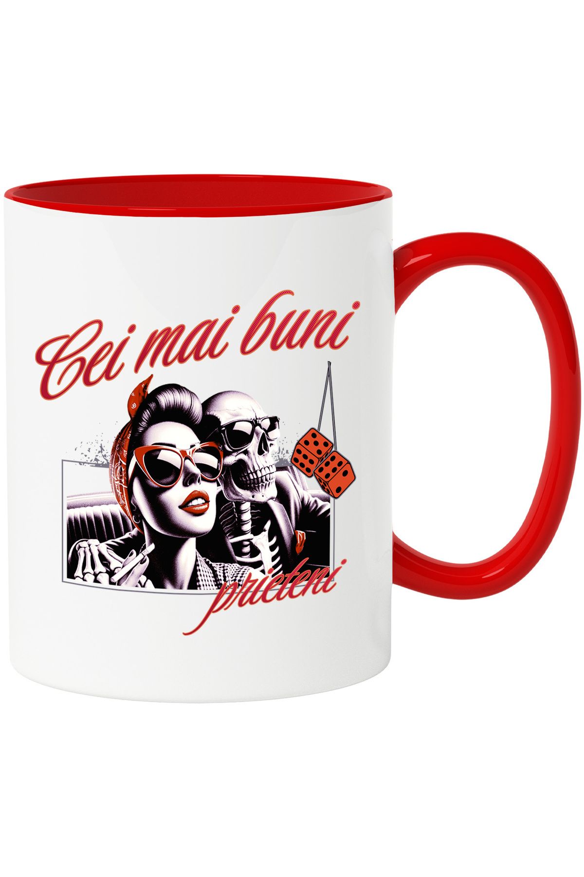 StoryGift Romania Cana Fata Si Schelete Selfie Cei Mai Buni Prieteni, 330ml, Ceramic Cu Maner Rosu, Cu ,stg - One Size