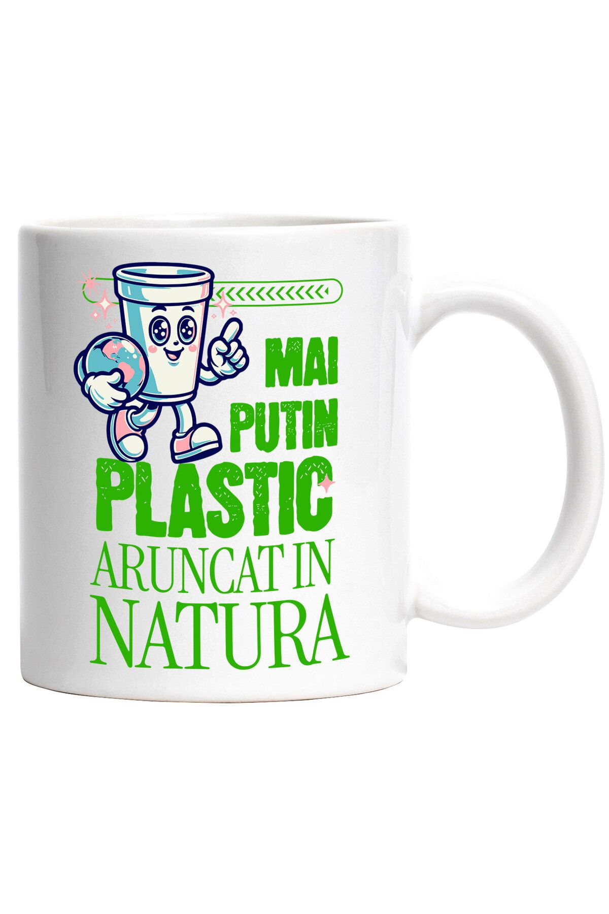 StoryGift Romania Cana Cu Pahar De Plastic Cu Planeta Pamant Text Mai Putin Plastic Aruncat In Nat, Cu ,stg - One Size