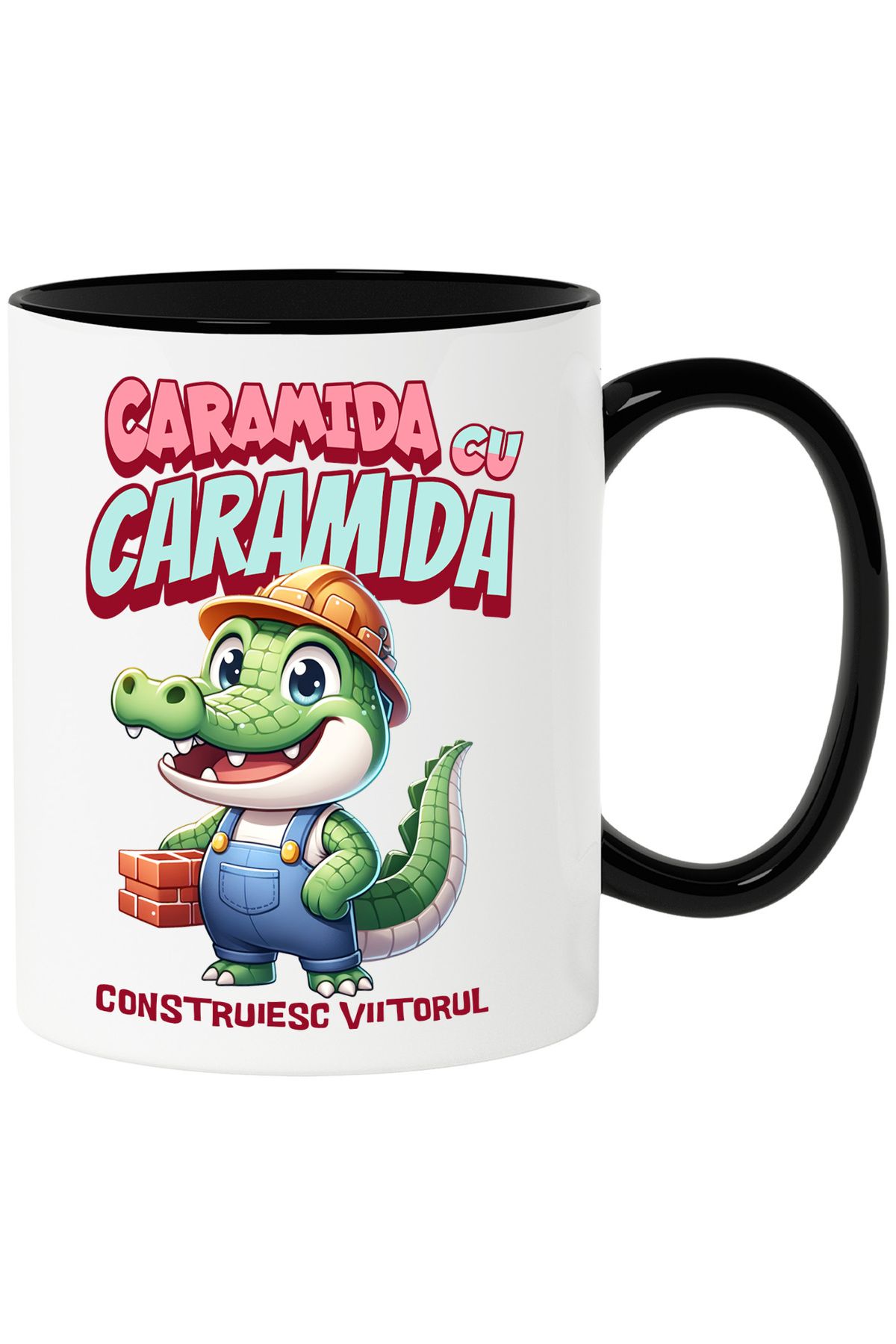 StoryGift Romania Cana Mesaj Caramida Cu Caramida, Construiesc Viitorul Crocodil Muncitor , 330ml,, Cu ,stg - One Size