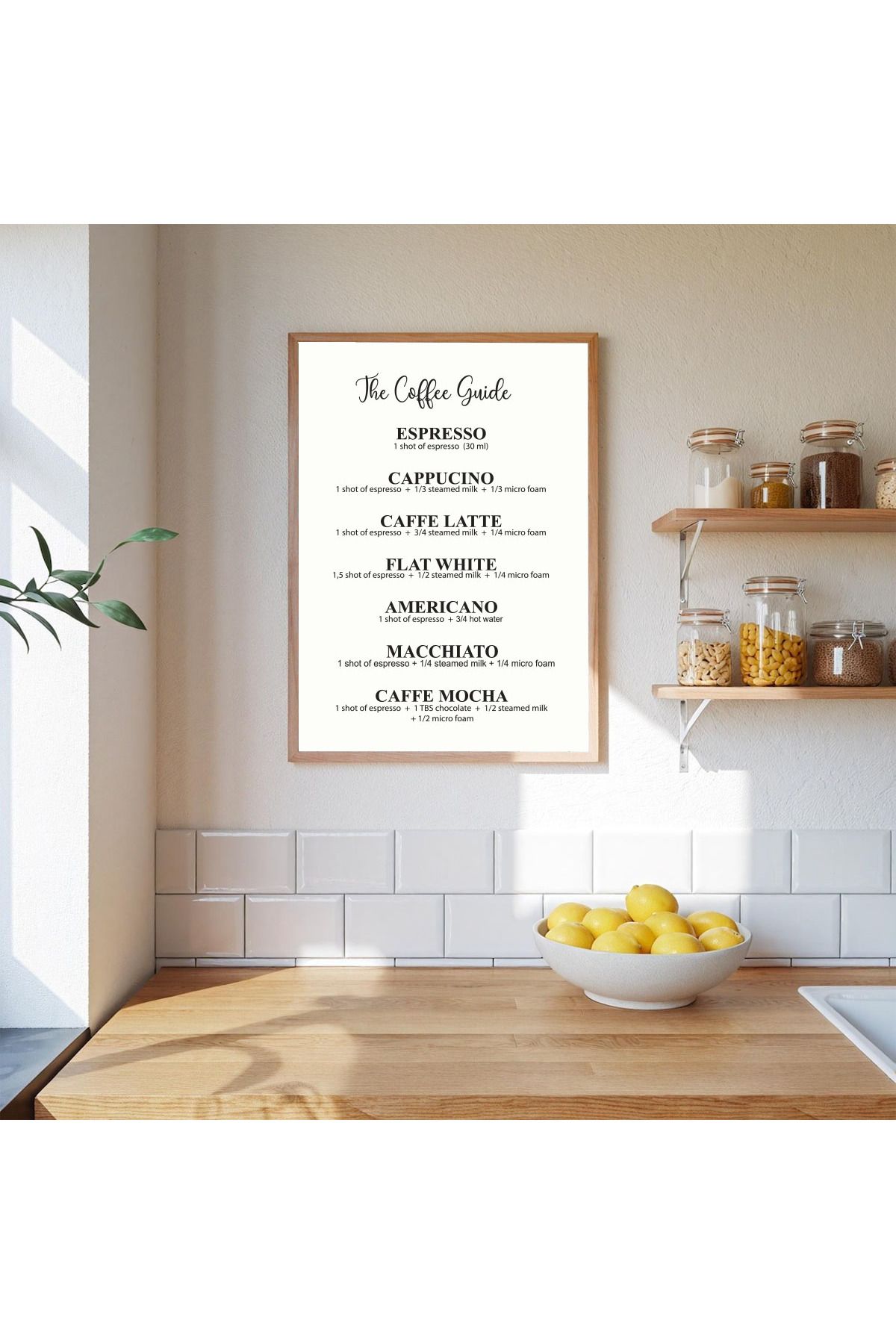 Dekorsiahome Tek Parça Ahşap Çerçeveli Mutfak Köşesi Coffee Guide Tablo TK500