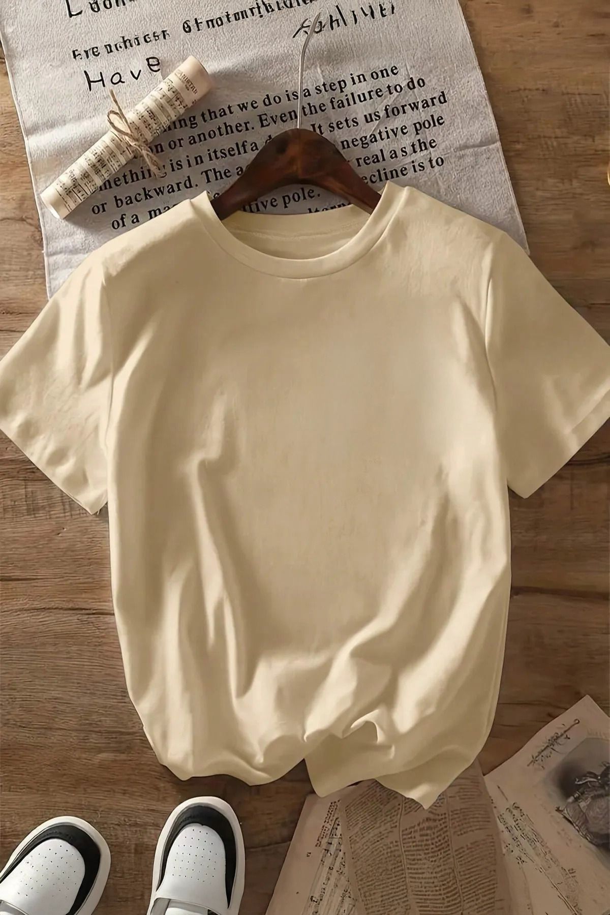 Elnim Kadın Siyah Oversize Tshirt - Bisiklet Yaka Pamuklu