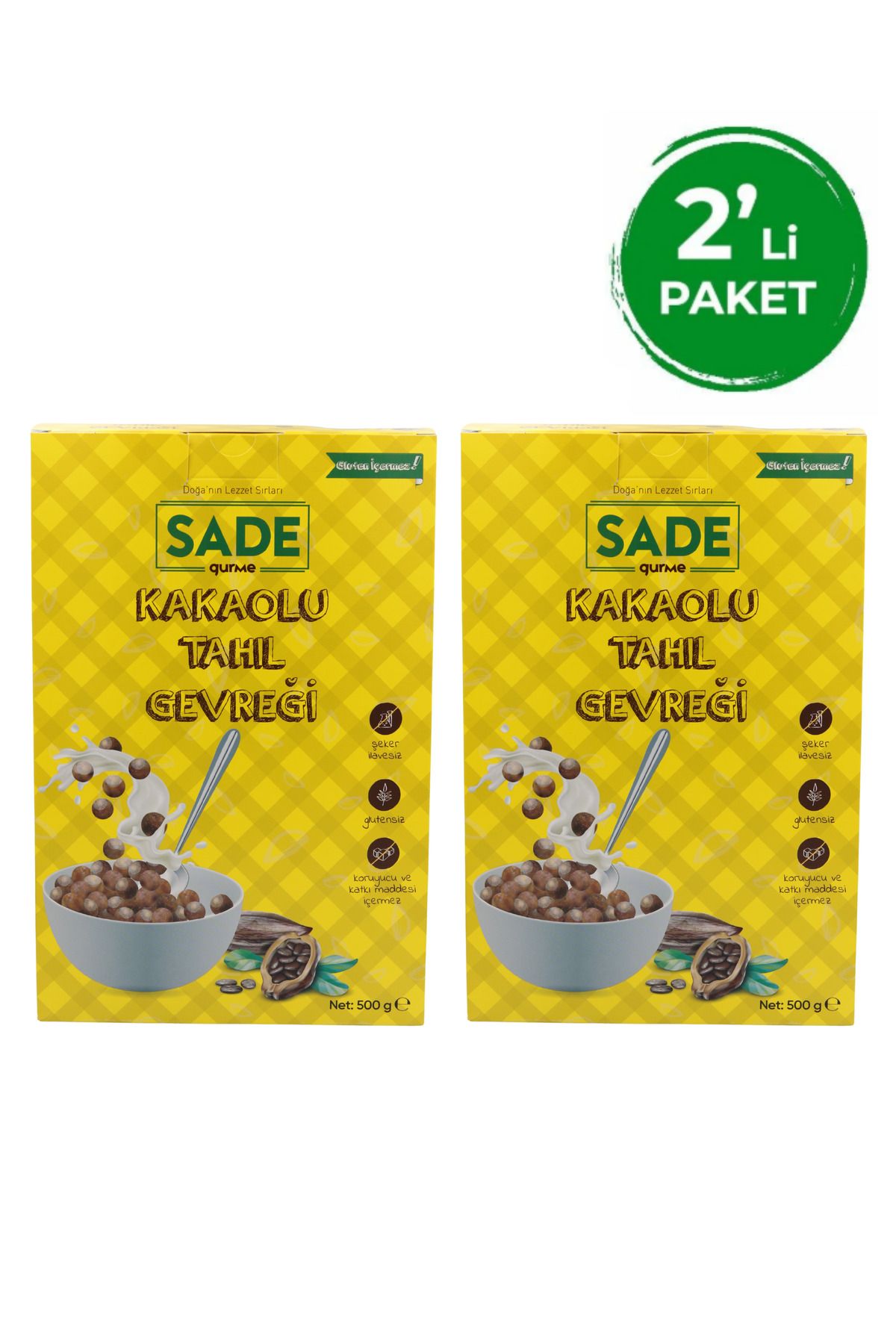 Sade Organik GLUTENSİZ KAKAOLU TAHIL GEVREĞİ 500 GR. 2 Lİ PAKET