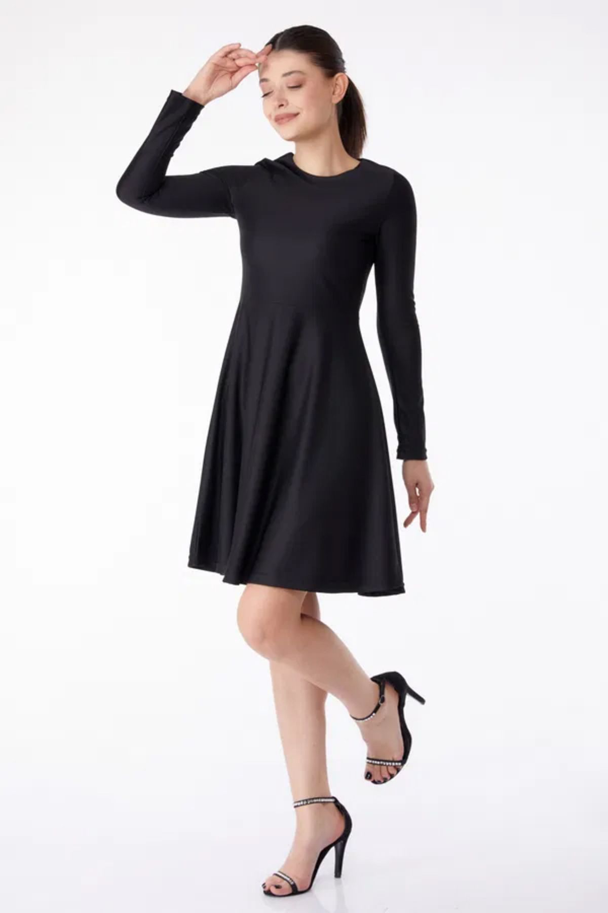Butik Düz Bisiklet Yaka KadınAbiye Elbise