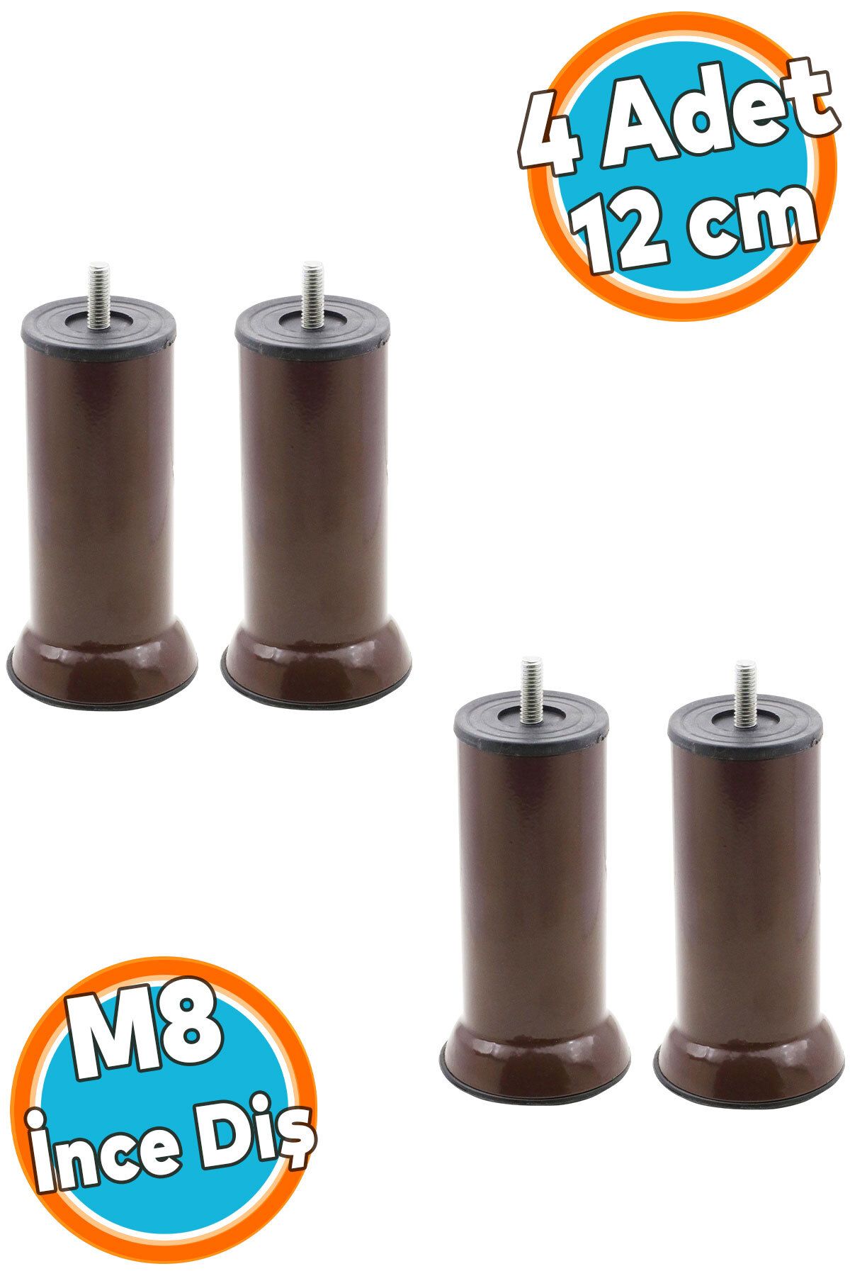 NZB Mobilya Kanepe Baza Koltuk Yükseltici Destek Ayağı Metal M8 Civata Kahvrengi 12 cm Ayak (4 Adet)