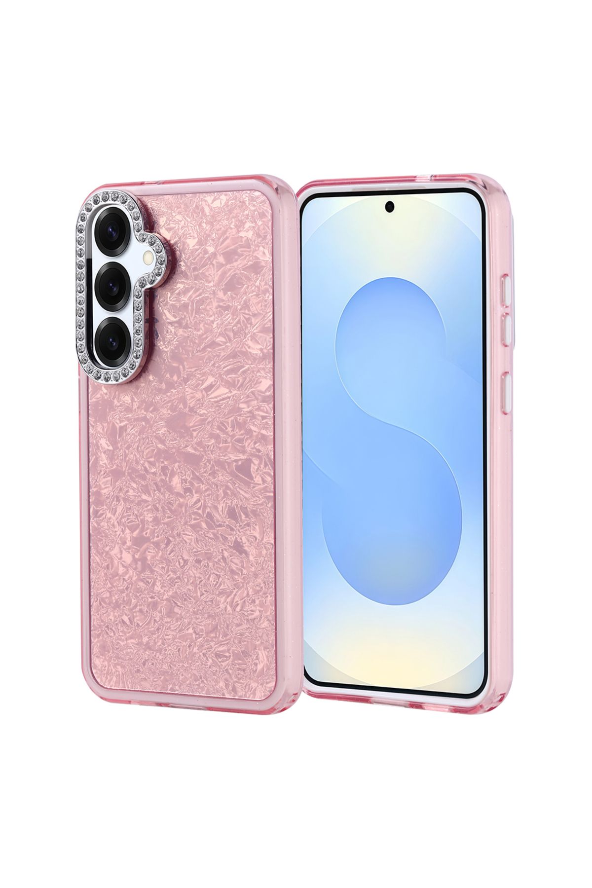 Strap U Samsung Galaxy S24 Plus Kırık Cam Efektli Işıltılı Kılıf Kamera Koruması Taşlı Tasarım Kapi Kapak