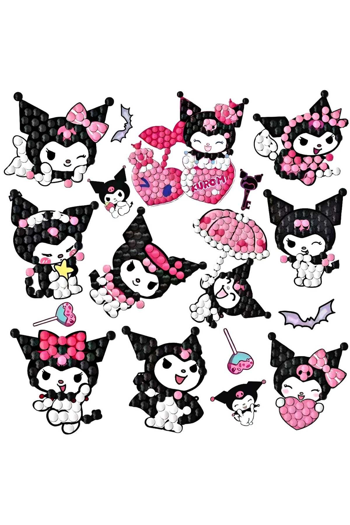 DEK Kuromi Temalı Elmas Boyama Sticker Seti – 12 Farklı Model, Renkli ve Parlak
