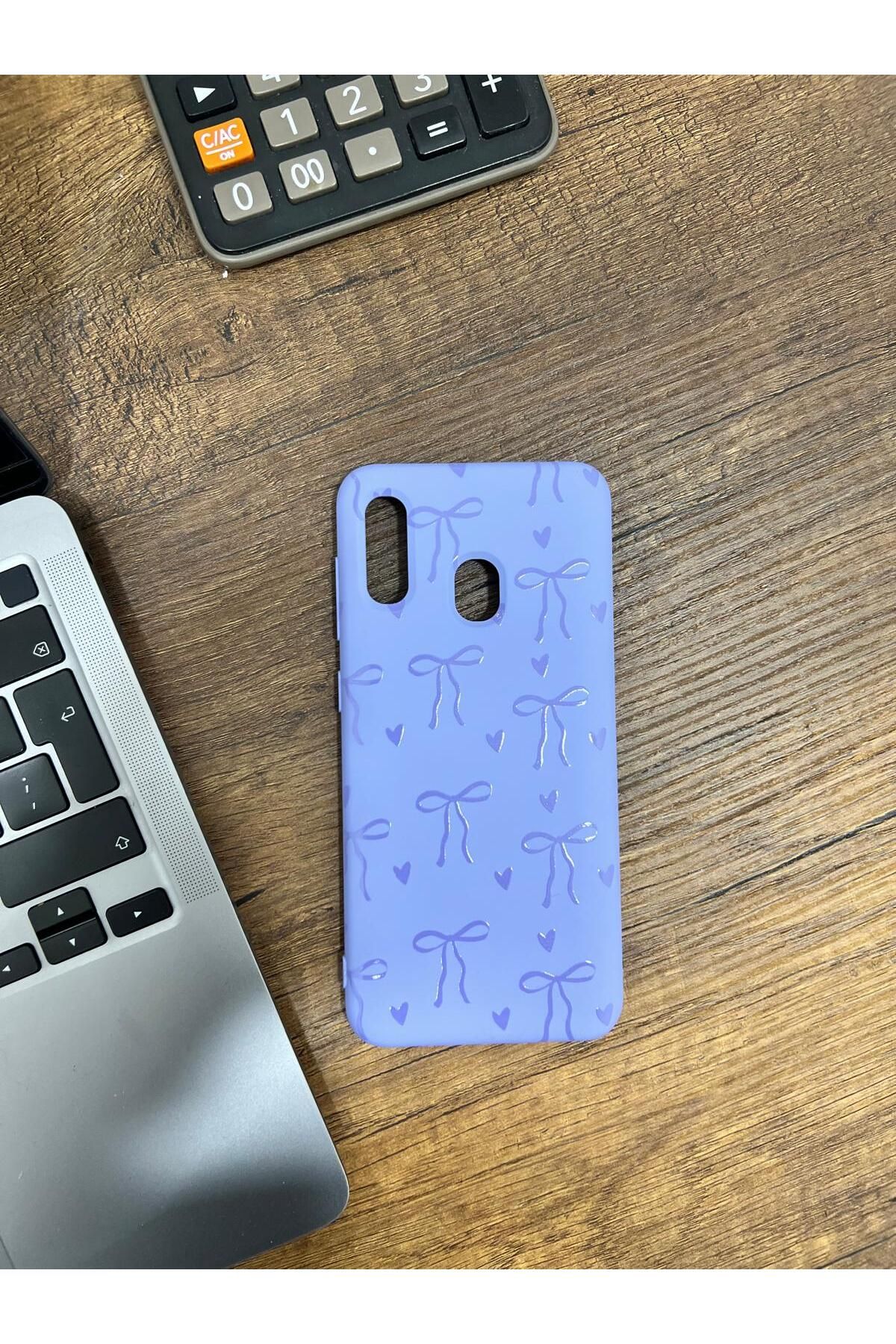 HZR Samsung A20 Kurdele Desenli Mavi Silikon Kılıf