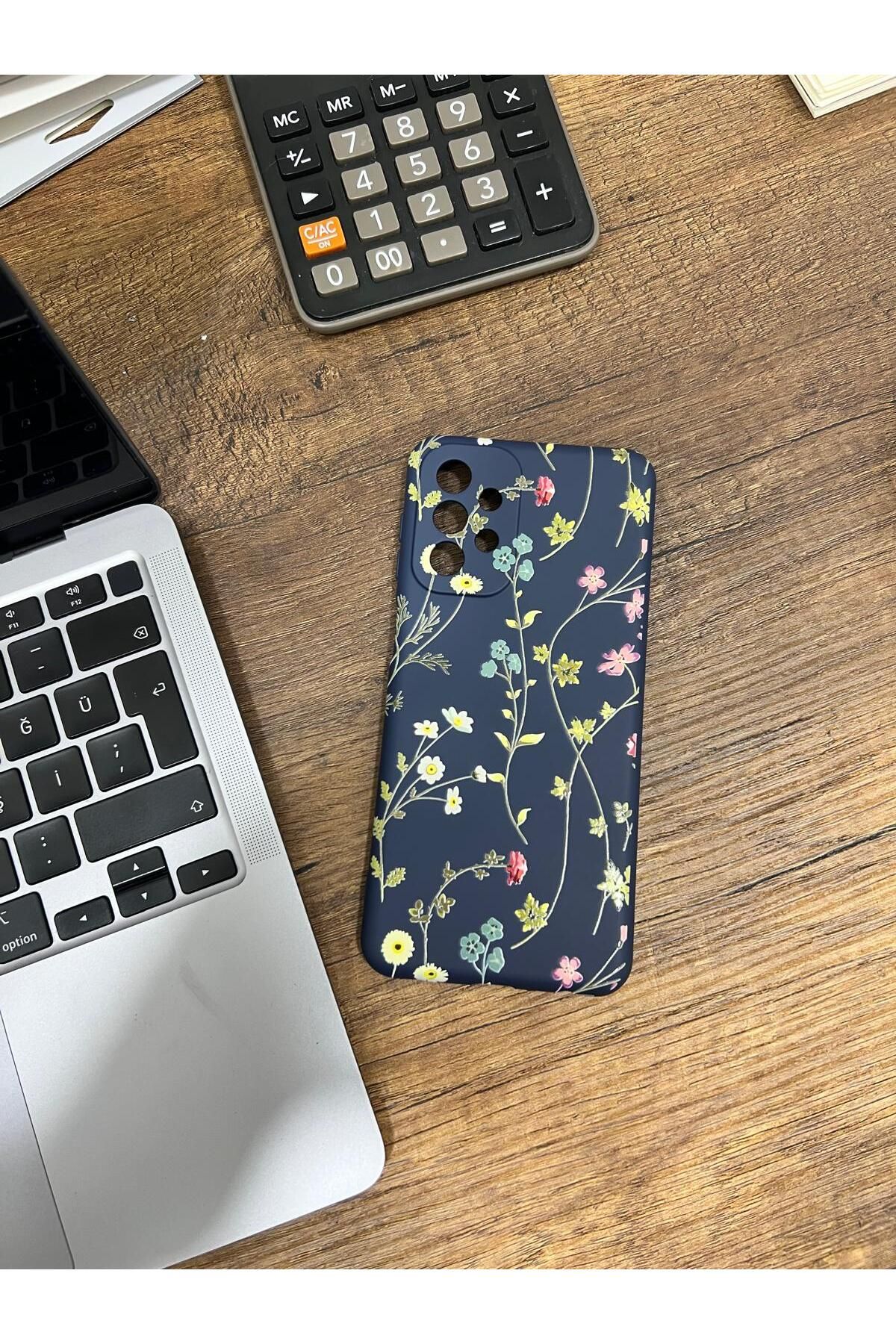 HZR Samsung A23 Bahar Çiçekleri Desenli Siyah Silikon Kılıf