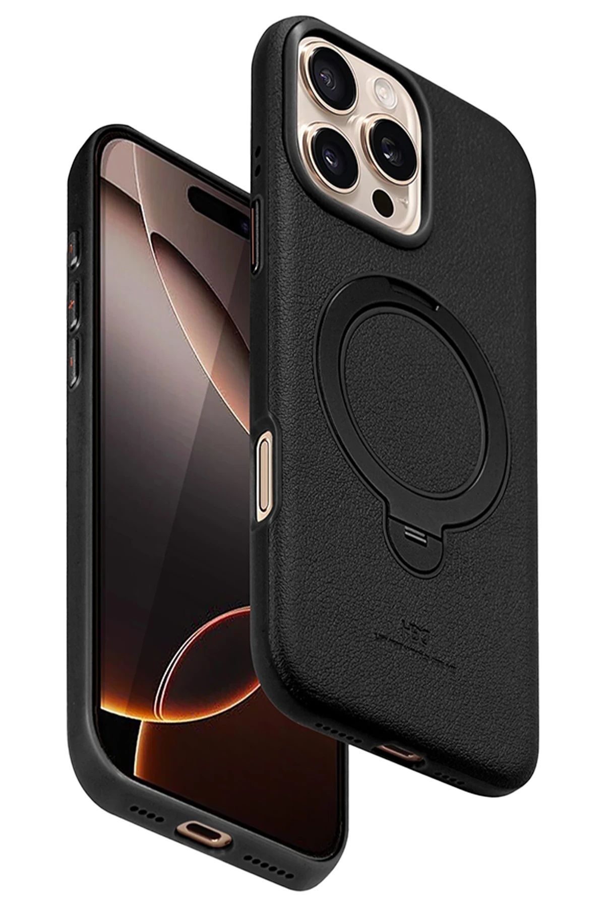 m.tk moveteck iPhone 16 Pro Max Kılıf Magsafe Deri Kapak Halkalı Standlı Vapor Clasic