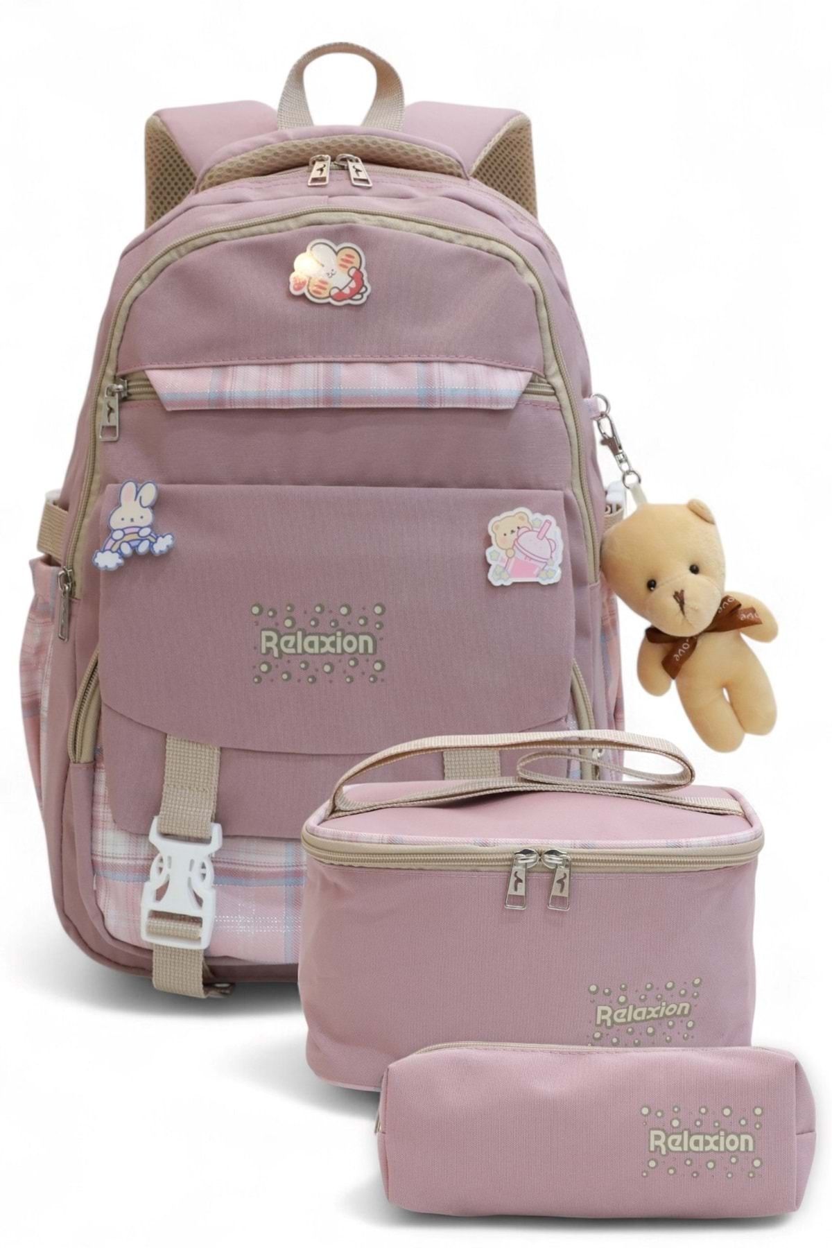 Kidessa Relaxion 2144-1396 Kore Tarzı Unisex Çocuk Üçlü Set İlkokul Sırt Çantası