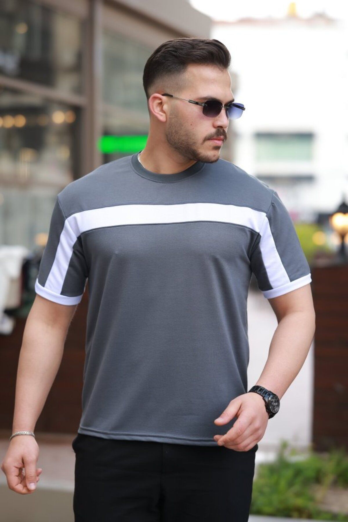 Eserden Erkek şerit Detaylı Kısa Kollu T-shirt