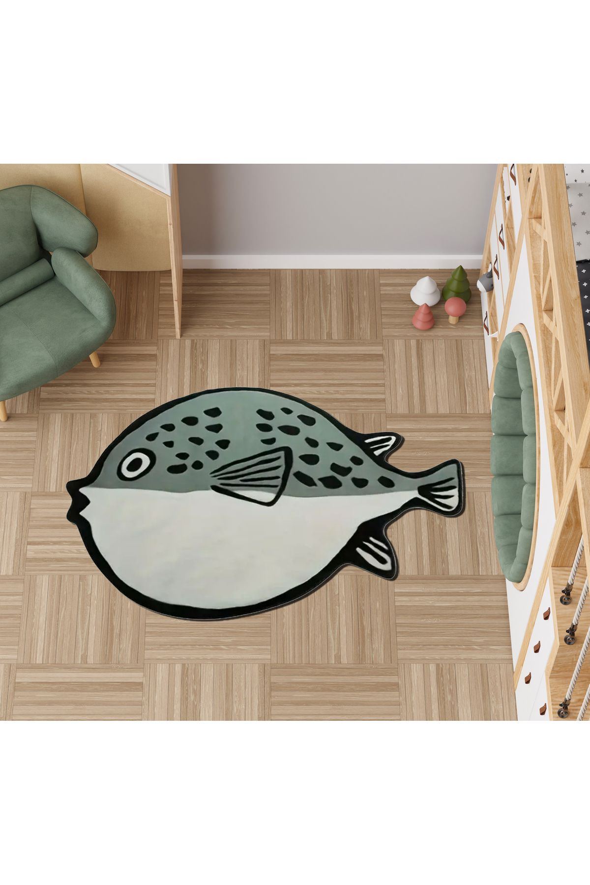Rugs Modern Halı Lina Koleksiyonu Sevimli Balon Balığı Desenli Dokuma Taban Modern Dekoratif Halı lina62