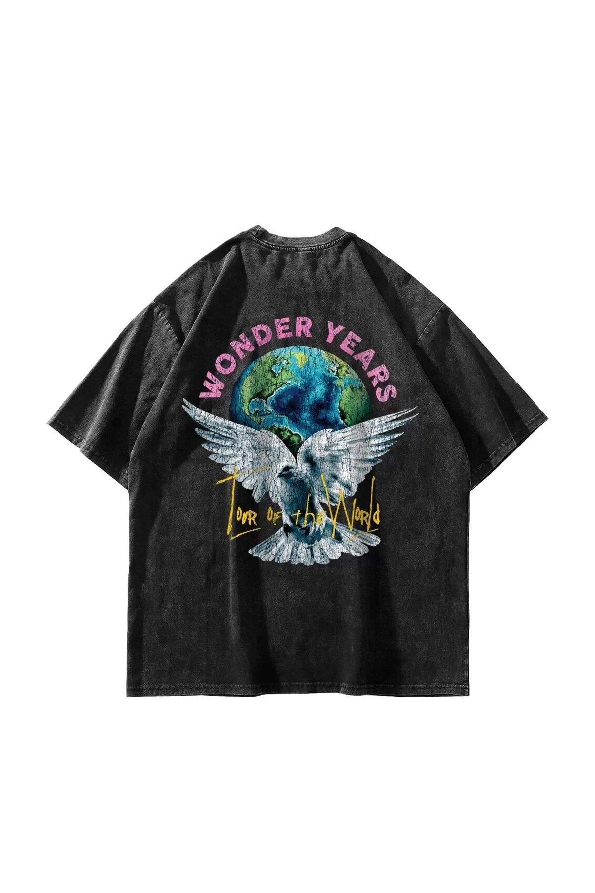 Bak Moda Wonder Years Baskılı Oversize Unisex Yıkamalı Siyah Tshirt