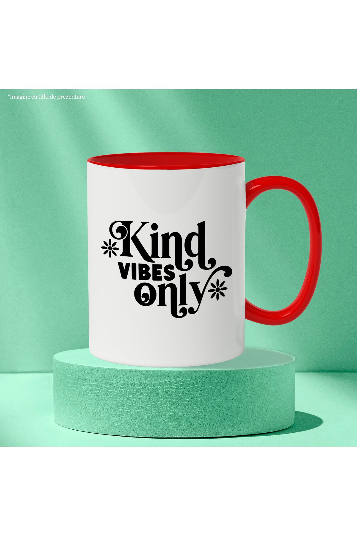 StoryGift Romania-Popcorn mug with the text "Kind vibes only" - only good vibes with Red Handle, With ,STG. 3