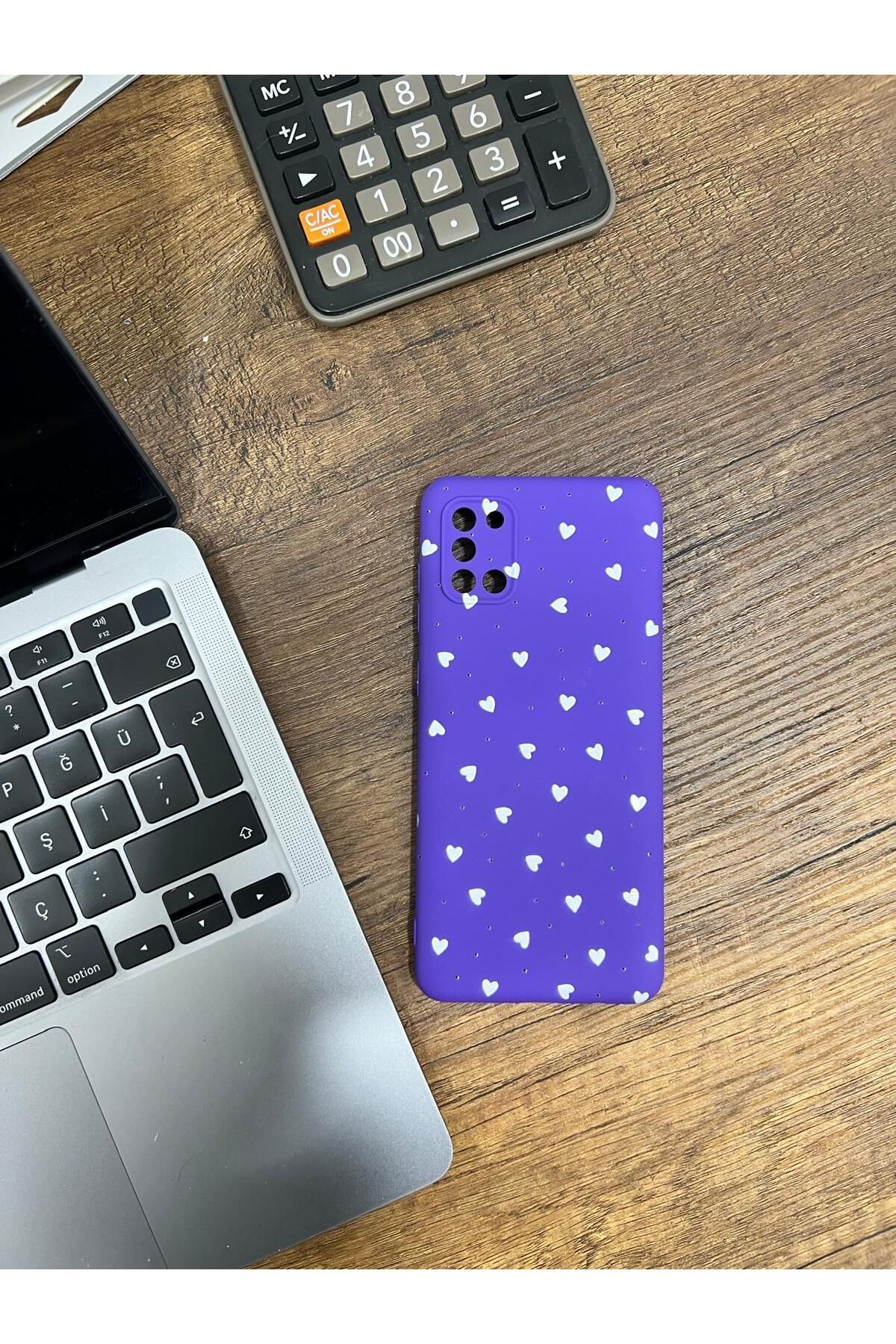 HZR Samsung A31 Kalp Desenli Mavi Silikon Kılıf