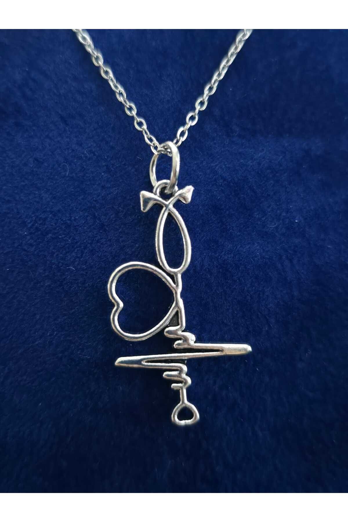 sarıyer silver Kalp Ritmi Figürlü Kalp Sonsuzluk Model Aşk Sevgili Temalı Çelik Kolye Ucu Ve Çelik Zincir Kolye