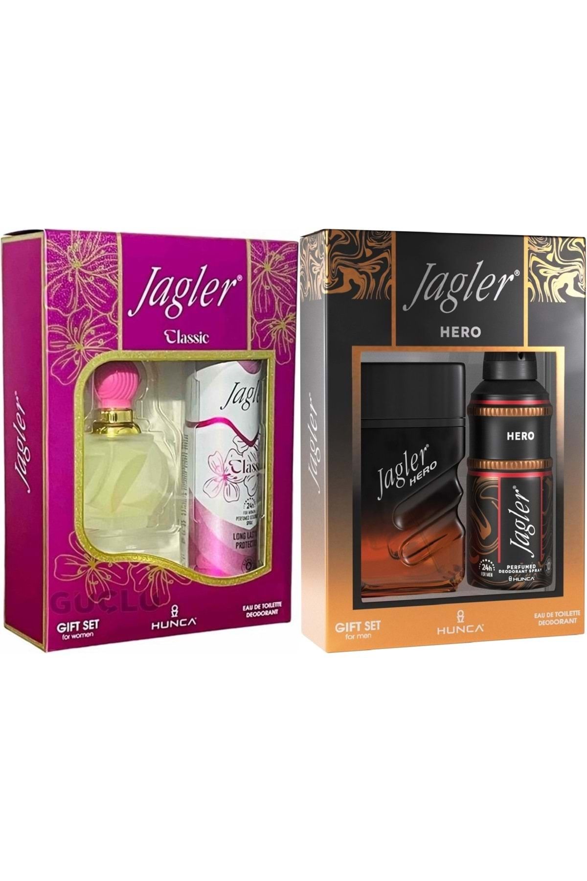Jagler Parfüm Seti (Karma Set) Kadın 60ML Classic + Deodorant / Erkek 90ML Hero + Deodorant